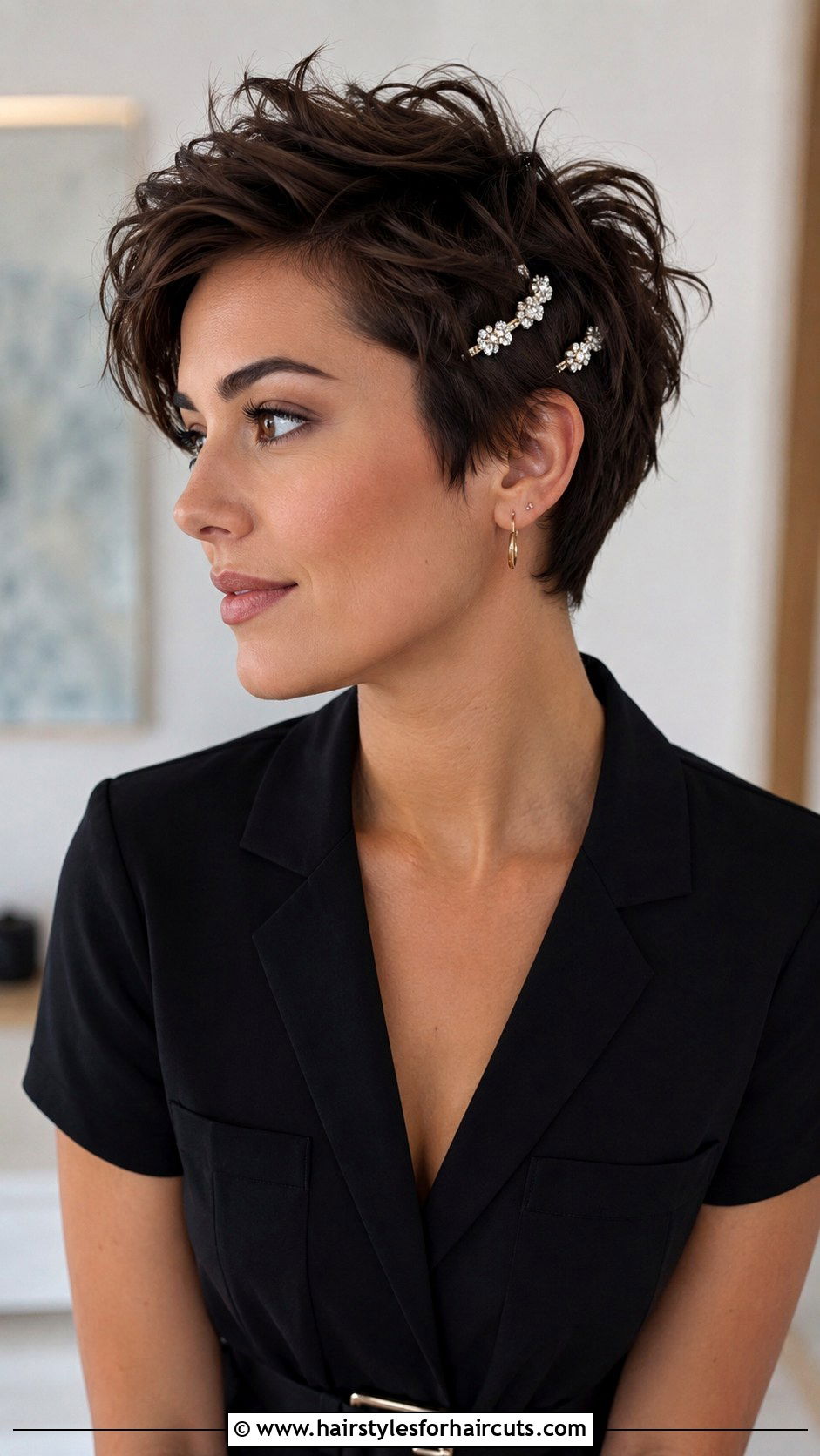 Textured Pixie With Sparkling Hairpins - 25 bridal hairstyles for short thin hair - 25 bridal hairstyles for short thin hair