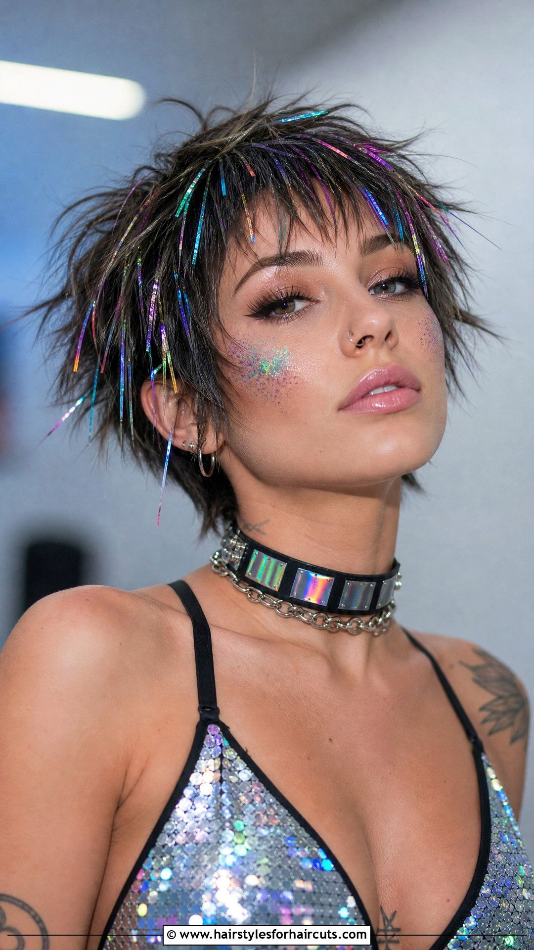 Textured Short Crop With Neon Tinsel - 25 rave hairstyles for short hair - 25 rave hairstyles for short hair
