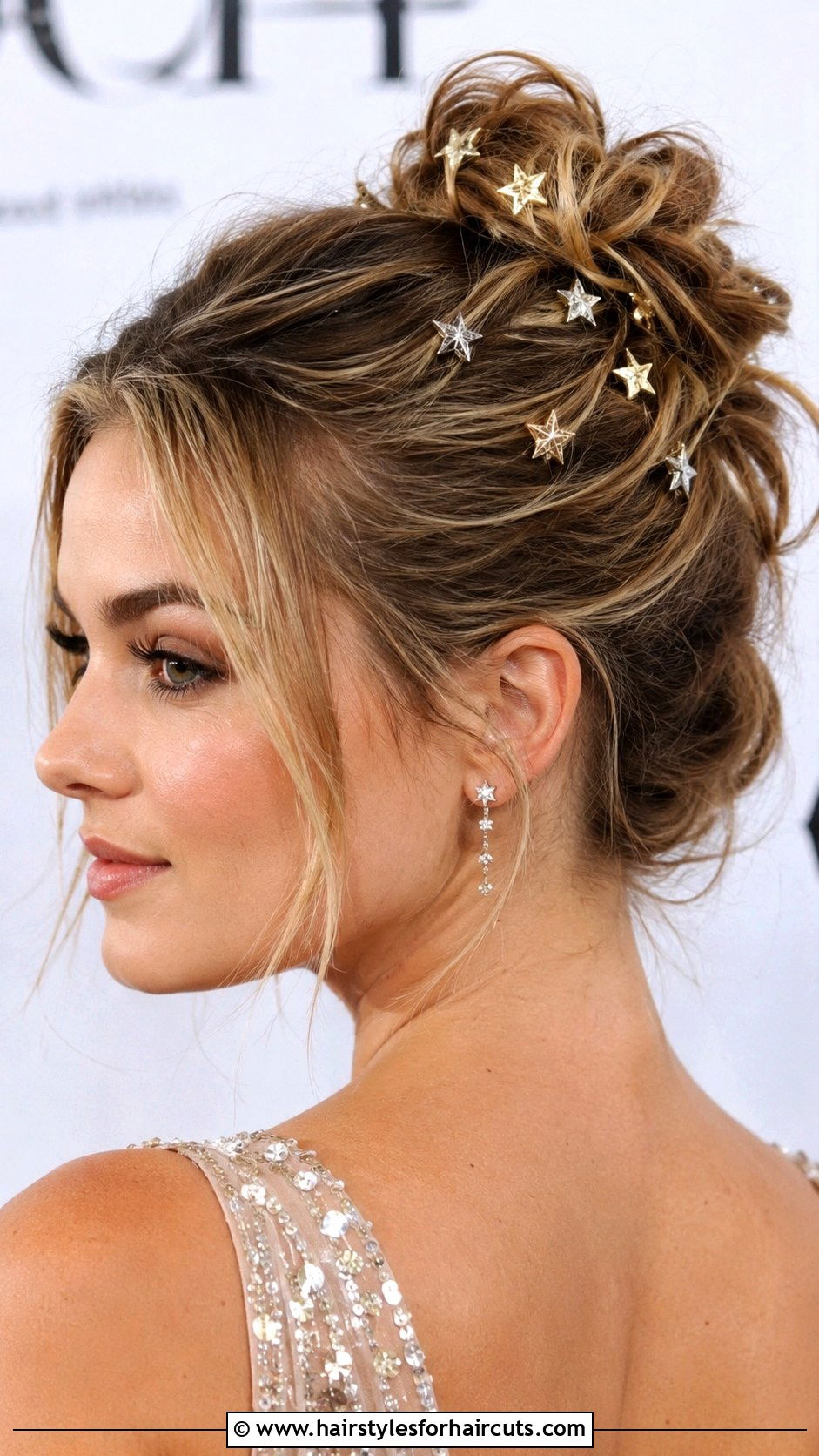 Textured Updo With Star Pins - 25 hair pin hairstyles - 25 hair pin hairstyles