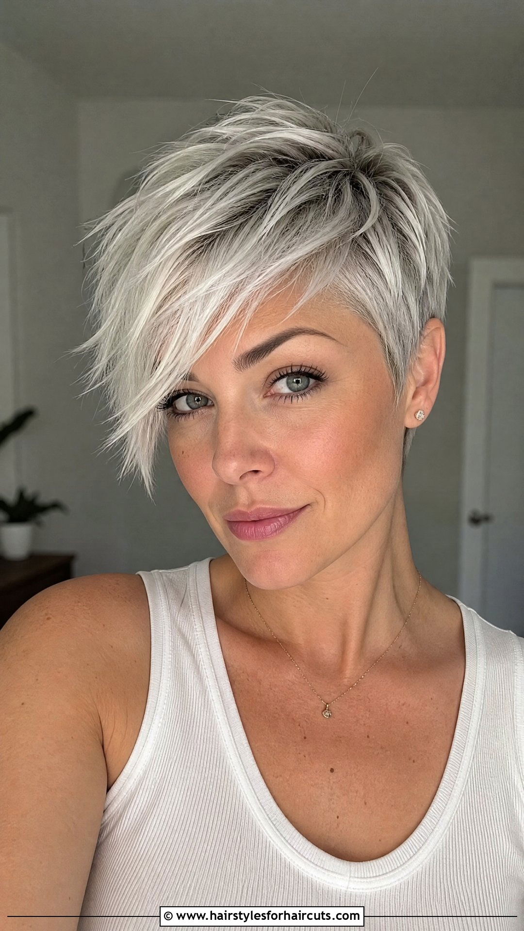 Textured White Pixie With Long Bangs - 25 white hairstyles - 25 white hairstyles