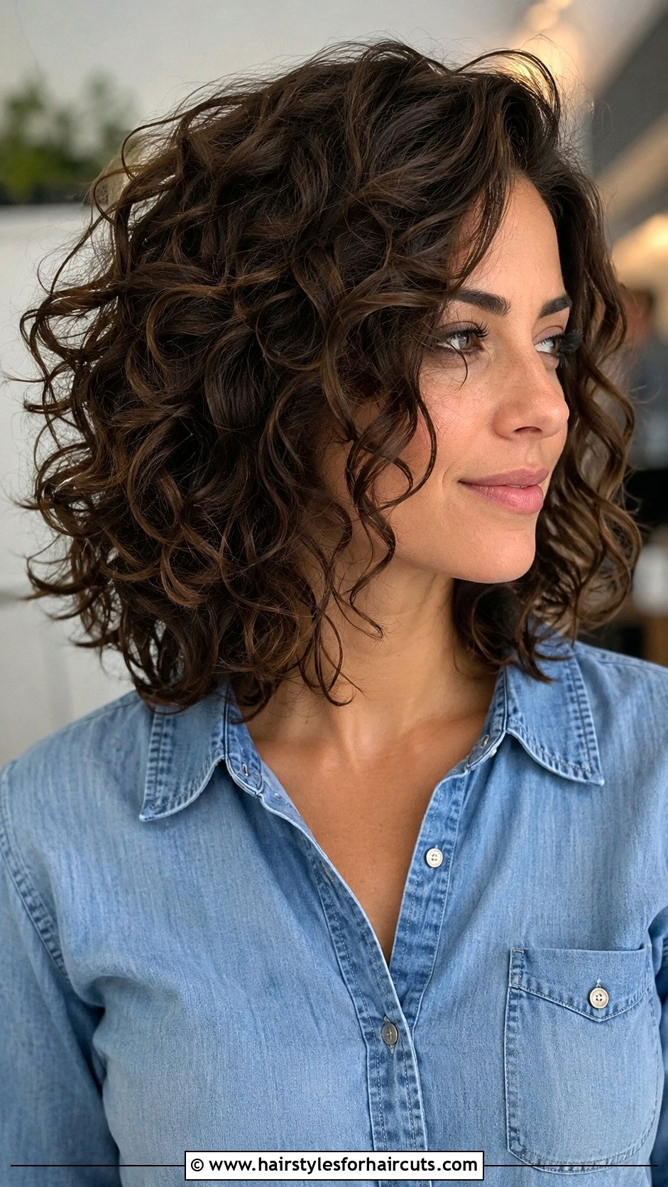 Texturized Curly Shoulder Grazing Haircut - 25 curly haircuts for round face - 25 curly haircuts for round face