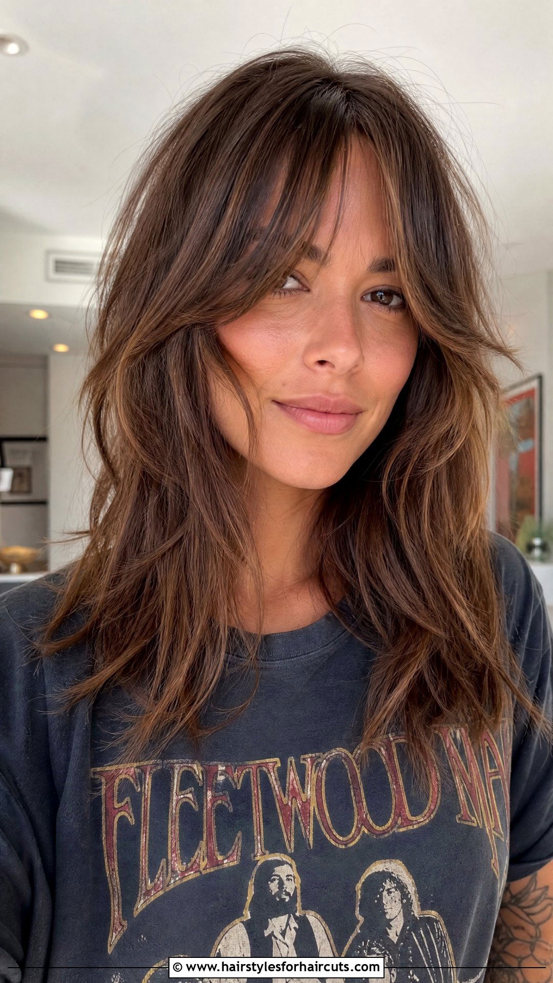 Texturized Layered Cut With Curtain Bangs - 25 layered haircuts with curtain bangs straight hair - 25 layered haircuts with curtain bangs straight hair