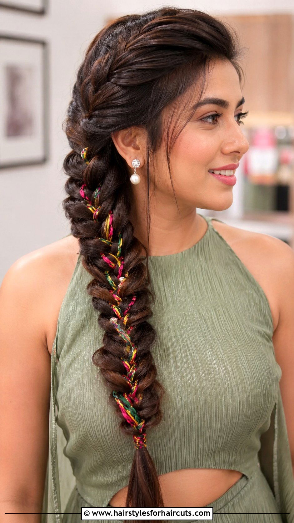 Thread Wrapped Fishtail Braid - 25 hair wrap hairstyles - 25 hair wrap hairstyles