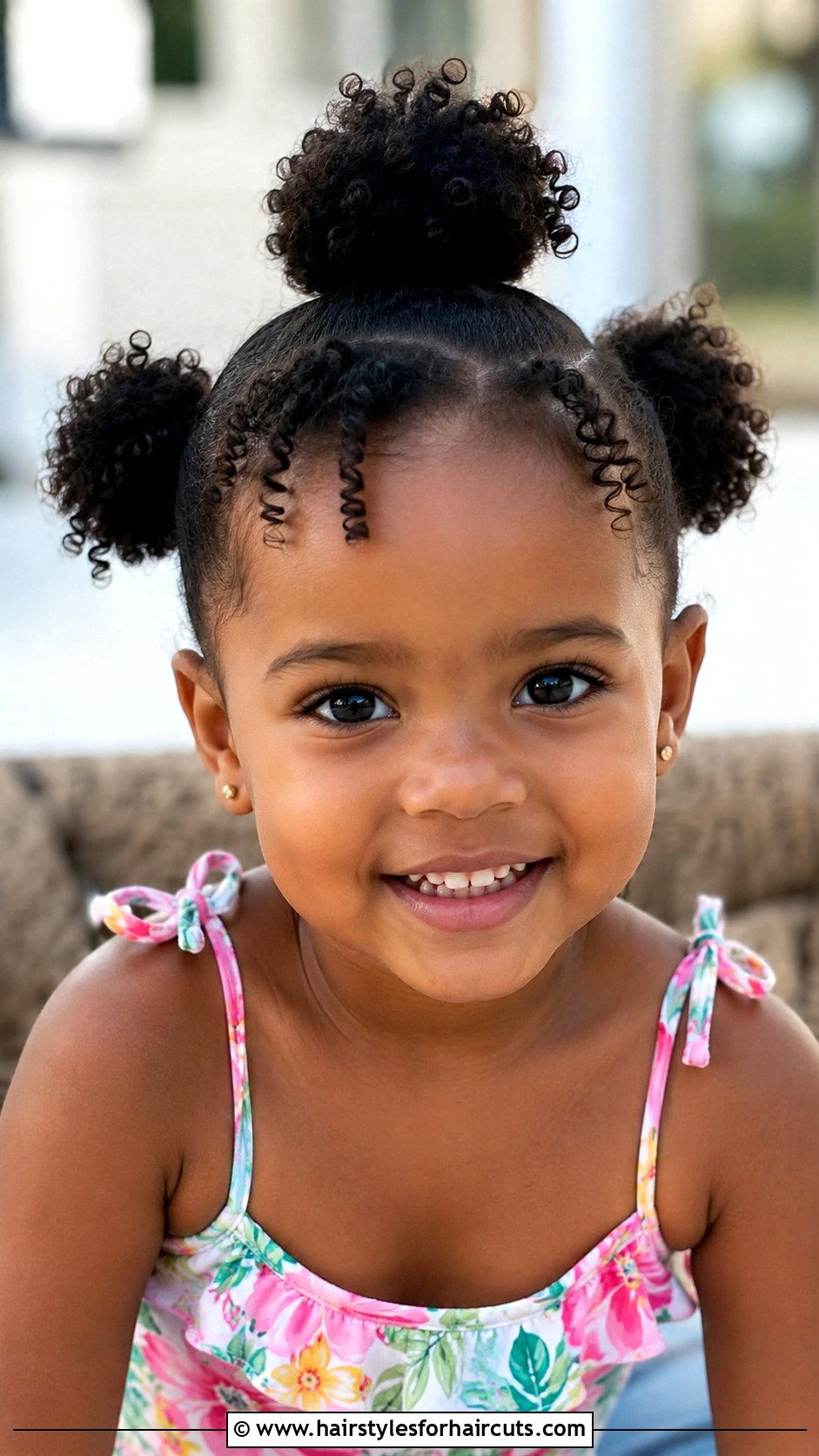 Three Buns With Curly Ends - 25 bun hairstyles for black hair little girl - 25 bun hairstyles for black hair little girl