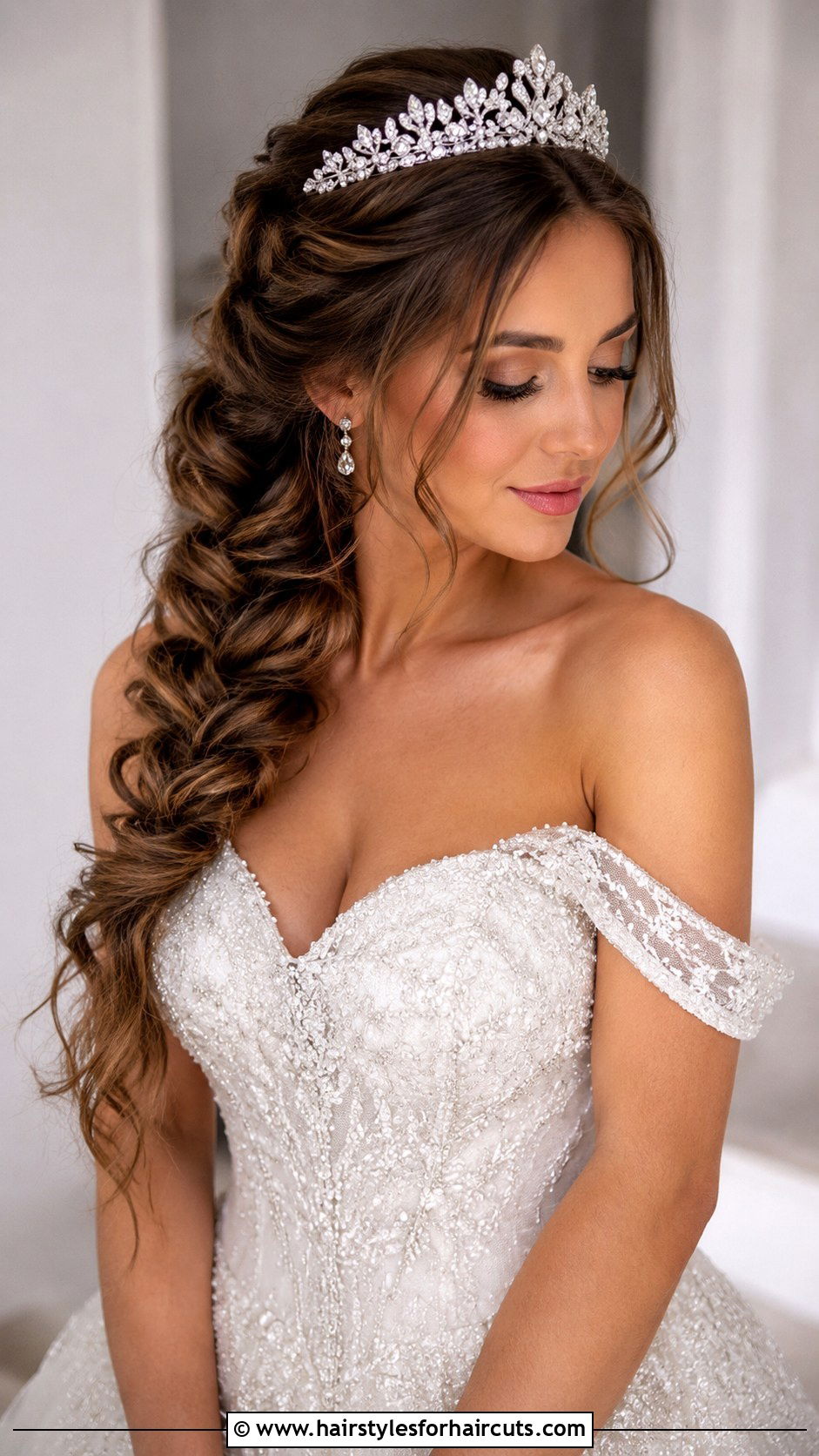 Tiara Topped Braid Wedding Hairstyle - 25 long hair wedding hairstyles updo - 25 long hair wedding hairstyles updo