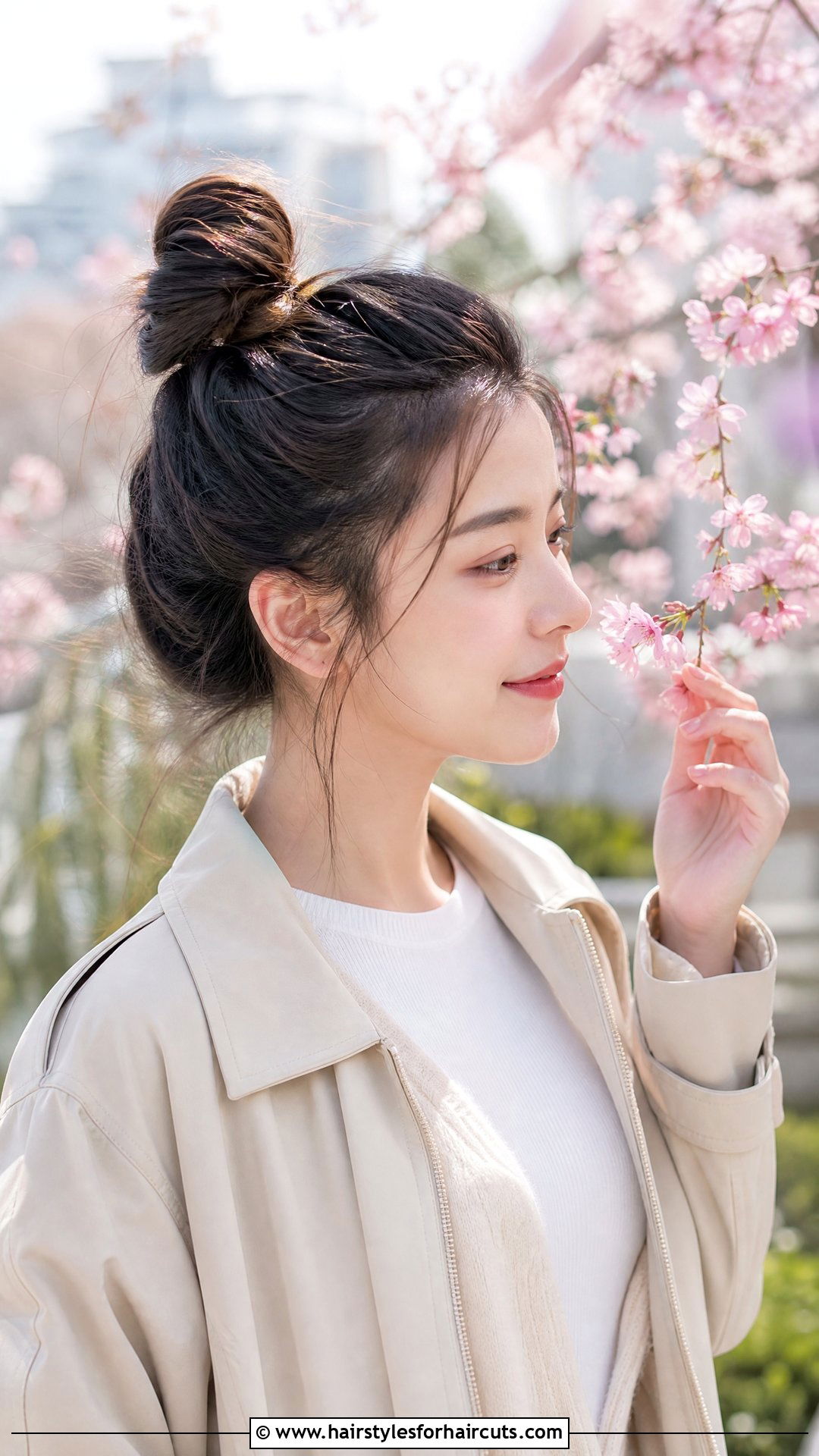 Top Knot With Cherry Blossoms - 25 flower in hairstyles - 25 flower in hairstyles
