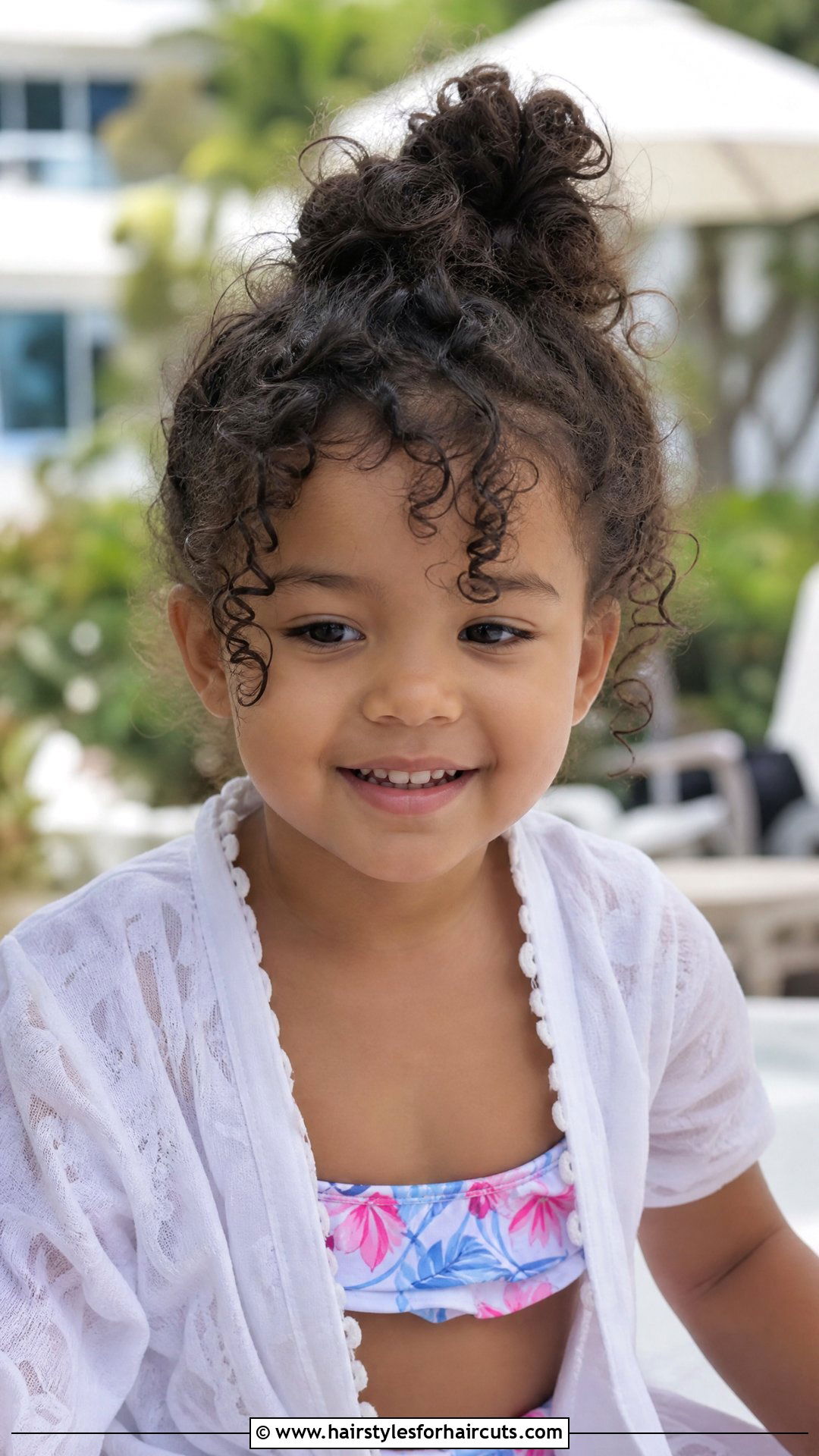 Top Knot With Curly Bangs - 25 curly hair mixed little girl hairstyles - 25 curly hair mixed little girl hairstyles
