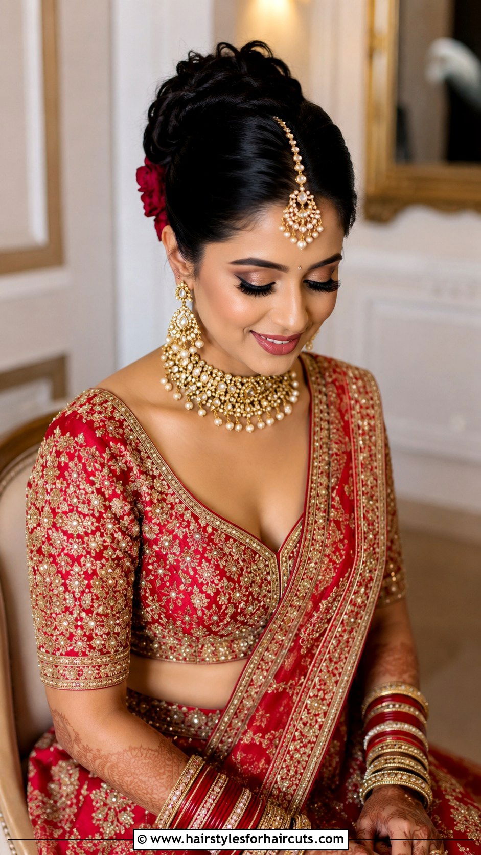 Traditional Asian Bridal Bun With Maang Tikka - 25 asian bridal hairstyles - 25 asian bridal hairstyles