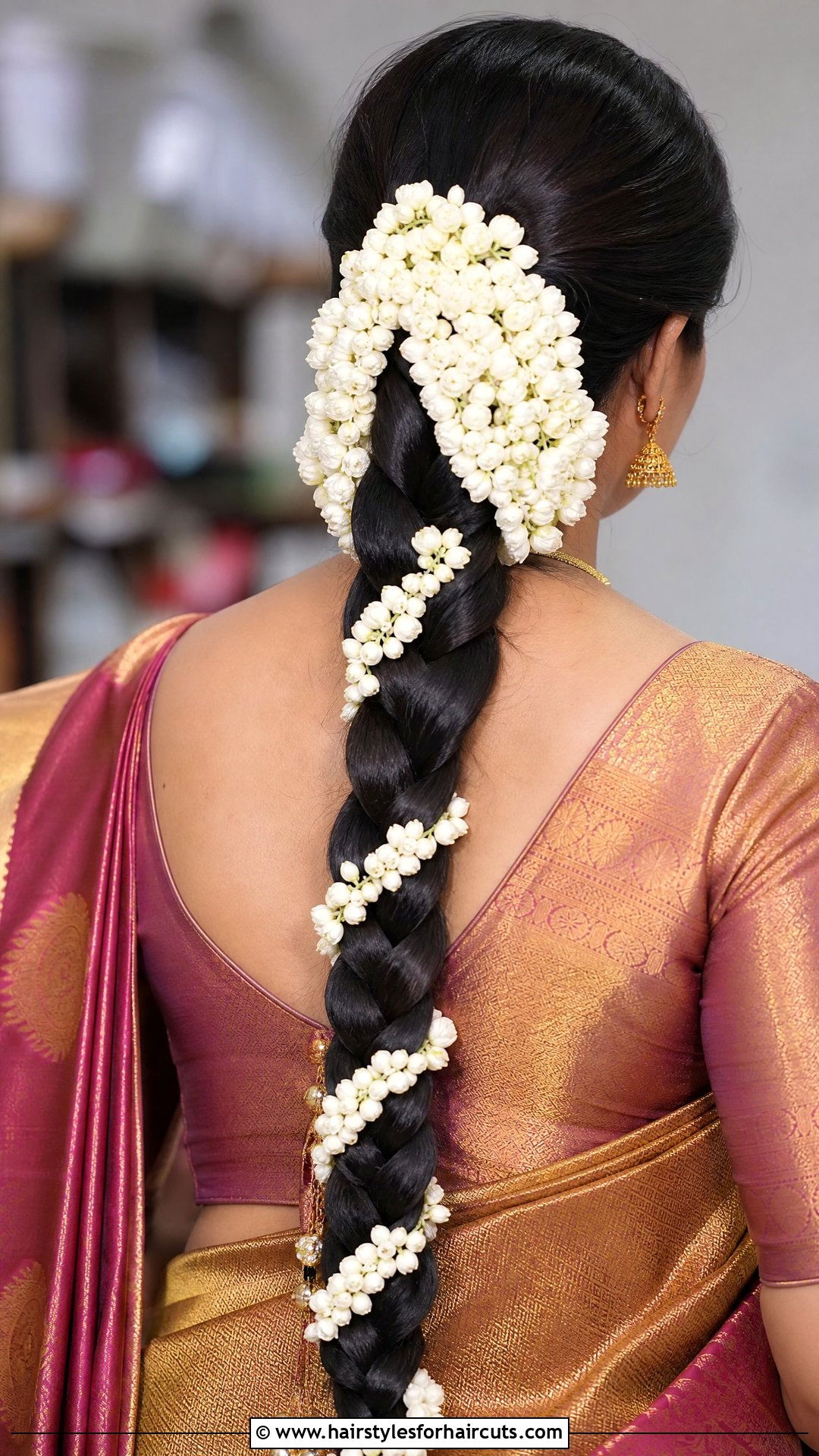 Traditional Braid With Gajra - 25 diwali hairstyles for long hair - 25 diwali hairstyles for long hair