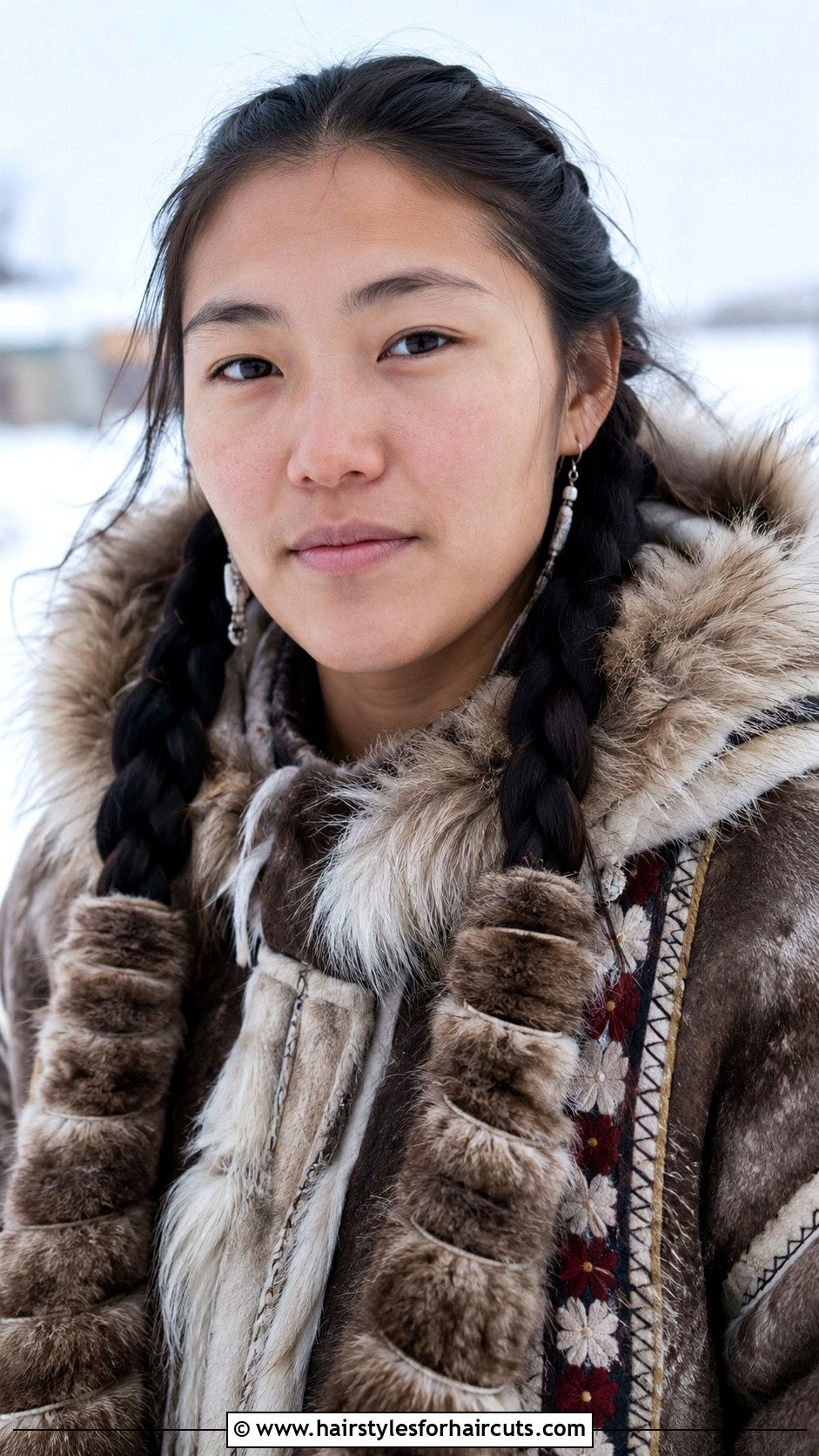 Traditional Inuit Two Braids With Fur Trim - 25 native hairstyles - 25 native hairstyles