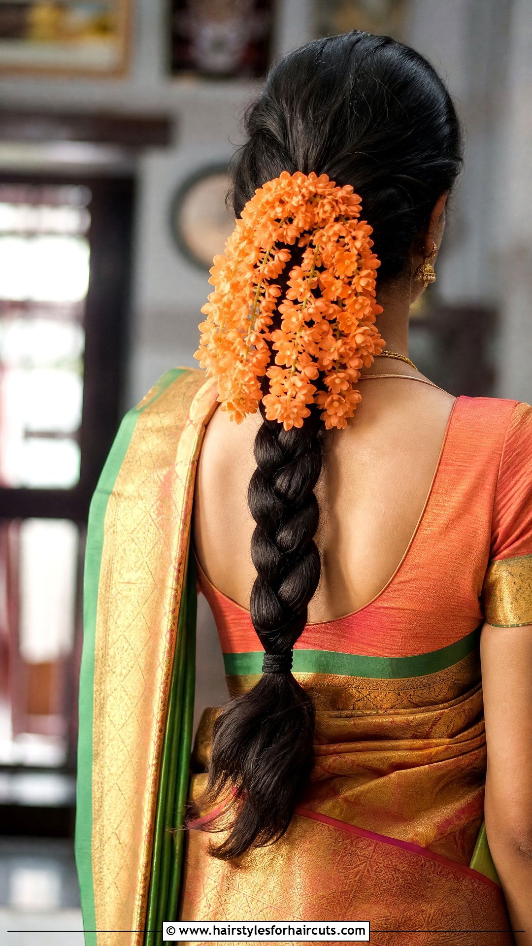 Traditional South Indian Braid With Flowers - 25 wedding hairstyles for saree - 25 wedding hairstyles for saree