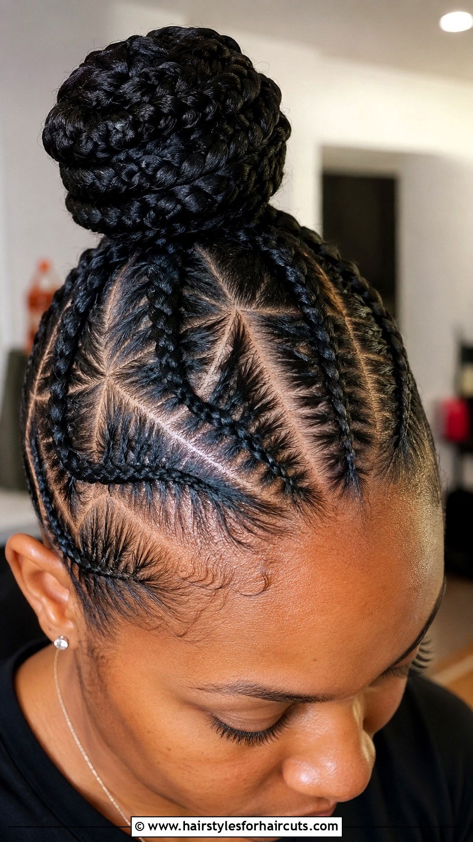 Triangle Part Braided Ponytail Bun - 25 braided ponytail bun hairstyles for black hair - 25 braided ponytail bun hairstyles for black hair