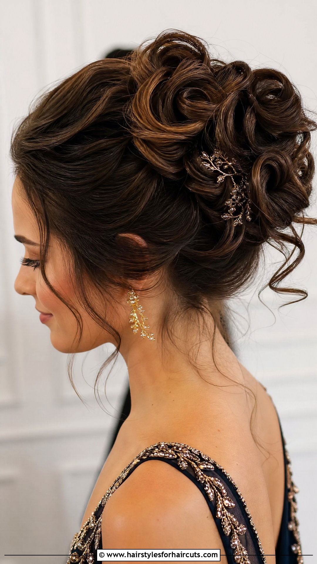 Tucked And Pinned Curly Updo - 25 wedding hairstyles for shoulder length curly hair - 25 wedding hairstyles for shoulder length curly hair