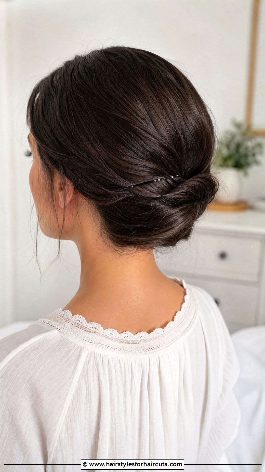 Tucked And Pinned Low Bun - 25 bed hairstyles - 25 bed hairstyles