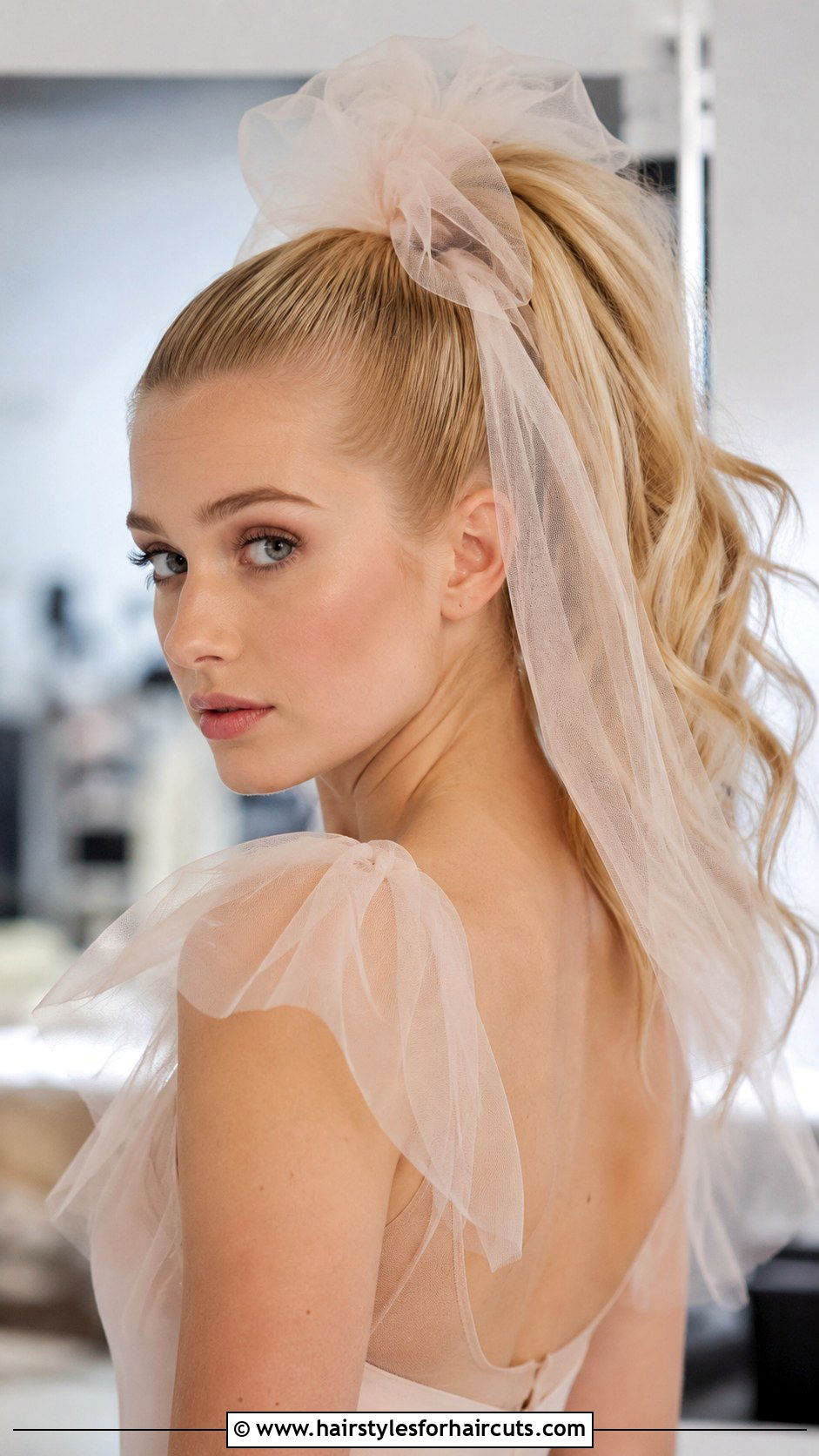 Tulle Wrapped High Ponytail - 25 hair wrap hairstyles - 25 hair wrap hairstyles