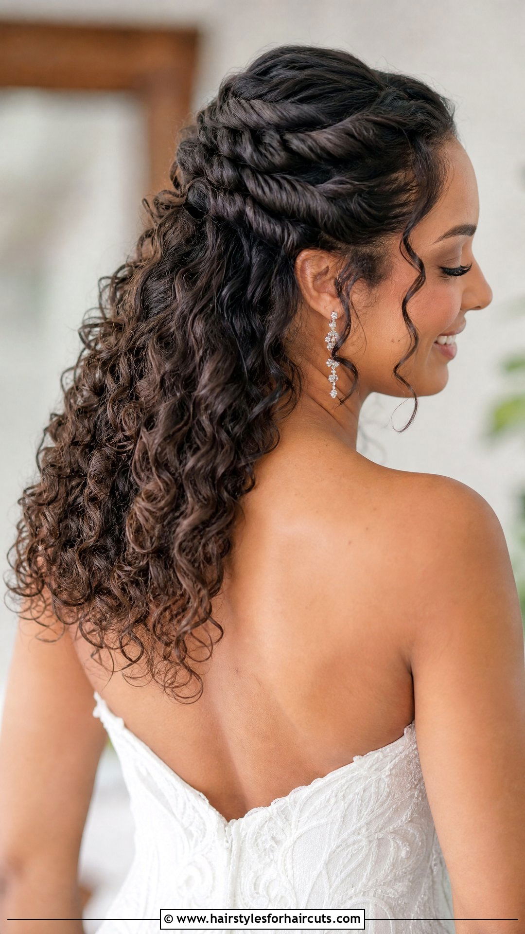 Twisted Curly Half Up Wedding Hairstyle - 25 wedding hairstyles for thick curly hair - 25 wedding hairstyles for thick curly hair