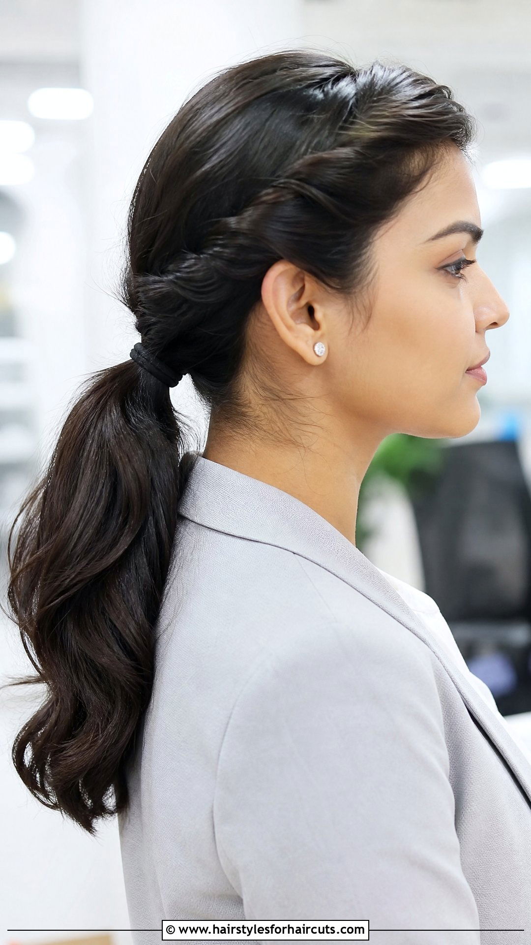 Twisted Front Low Ponytail - 25 indian hairstyles girl - 25 indian hairstyles girl