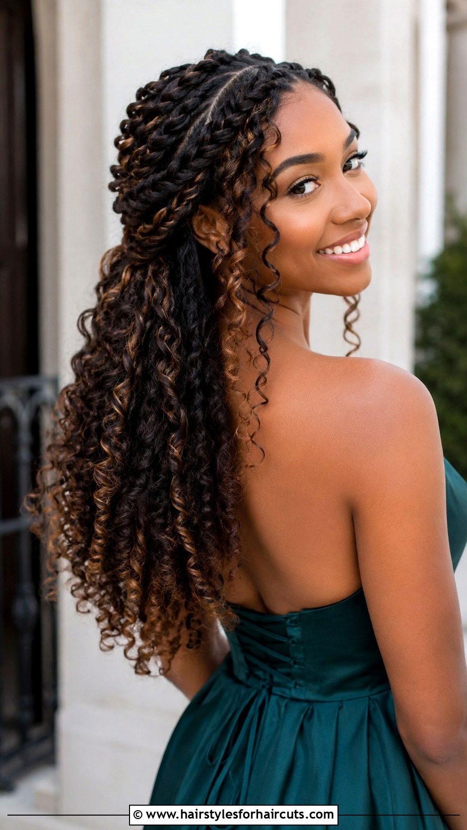 Twisted Half Up Curly Hoco Hair - 25 hoco hairstyles for curly hair - 25 hoco hairstyles for curly hair