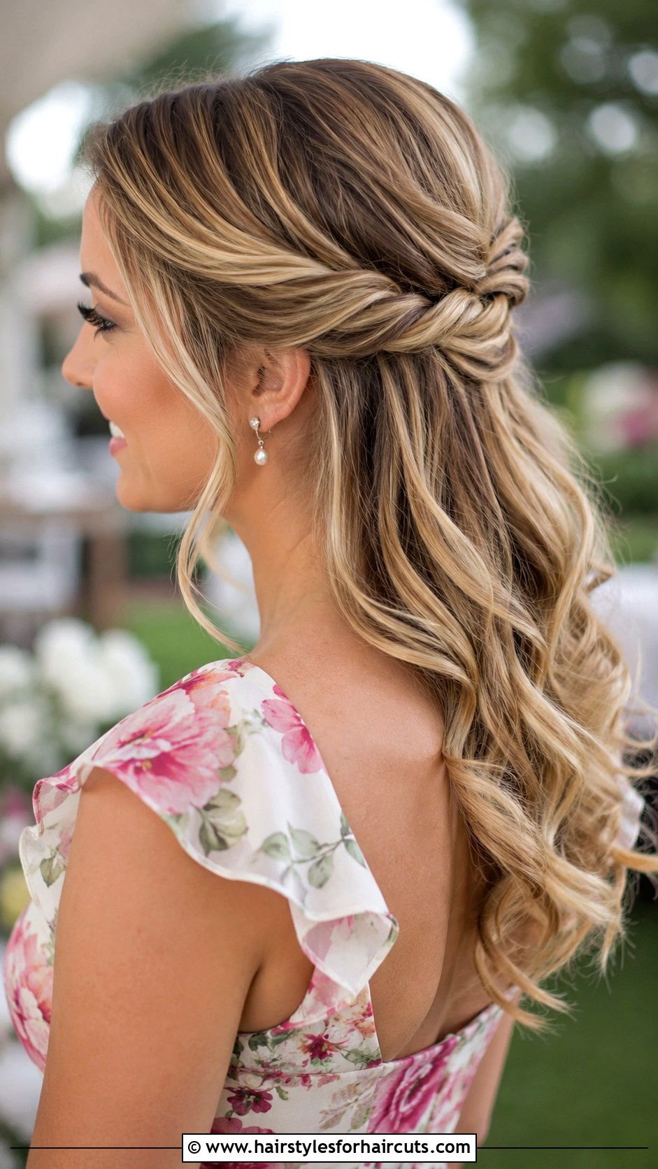 Twisted Half Up Hairstyle - 25 engagement hairstyles for long hair - 25 engagement hairstyles for long hair
