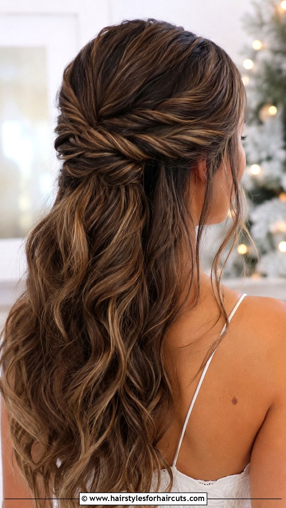 Twisted Half Up Half Down Holiday Hairstyle For Long Hair - 25 easy holiday hairstyles for long hair - 25 easy holiday hairstyles for long hair