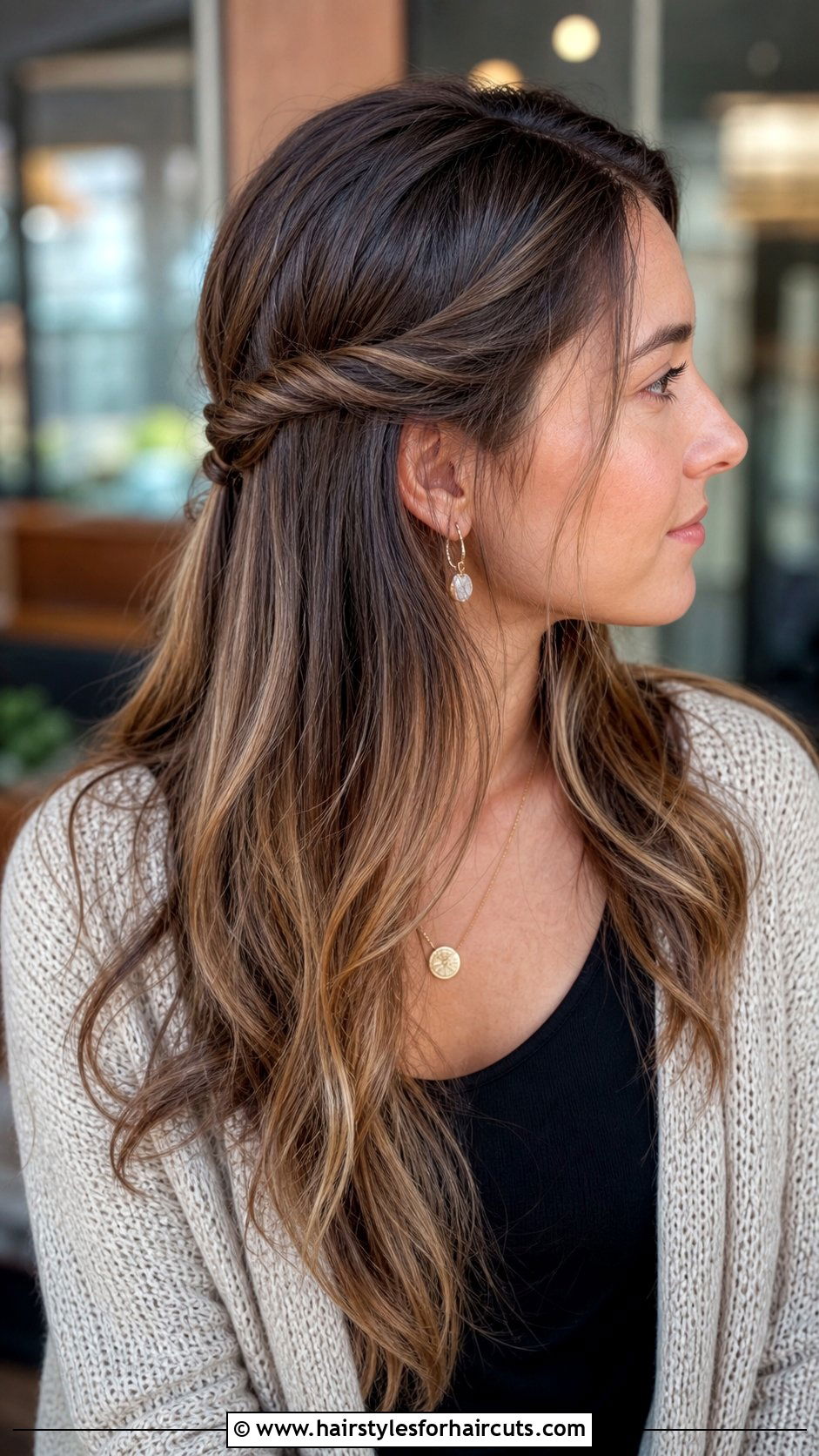 Twisted Half Updo - 25 cute hairstyles long straight hair - 25 cute hairstyles long straight hair