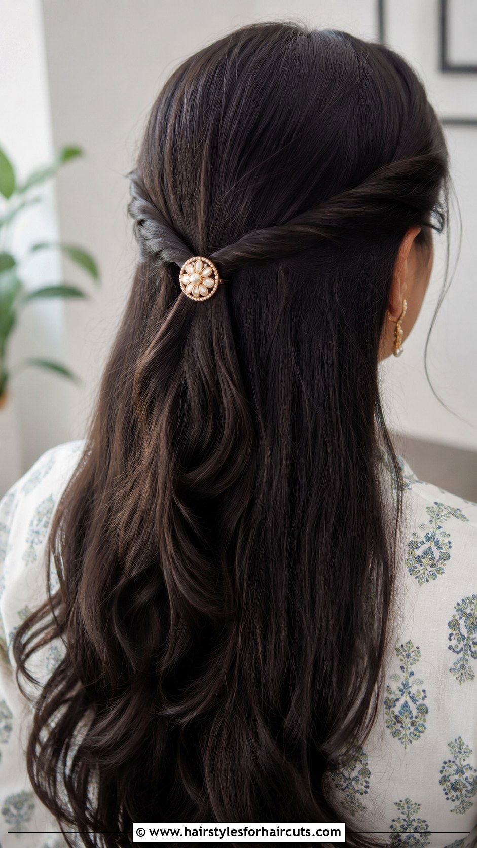 Twisted Half Updo - 25 diwali hairstyles for long hair - 25 diwali hairstyles for long hair