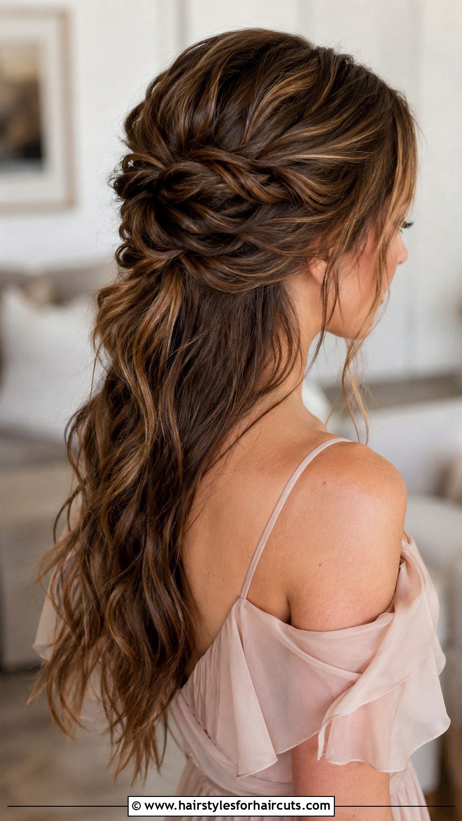 Twisted Half Updo - 25 bridal party hairstyles for long hair - 25 bridal party hairstyles for long hair