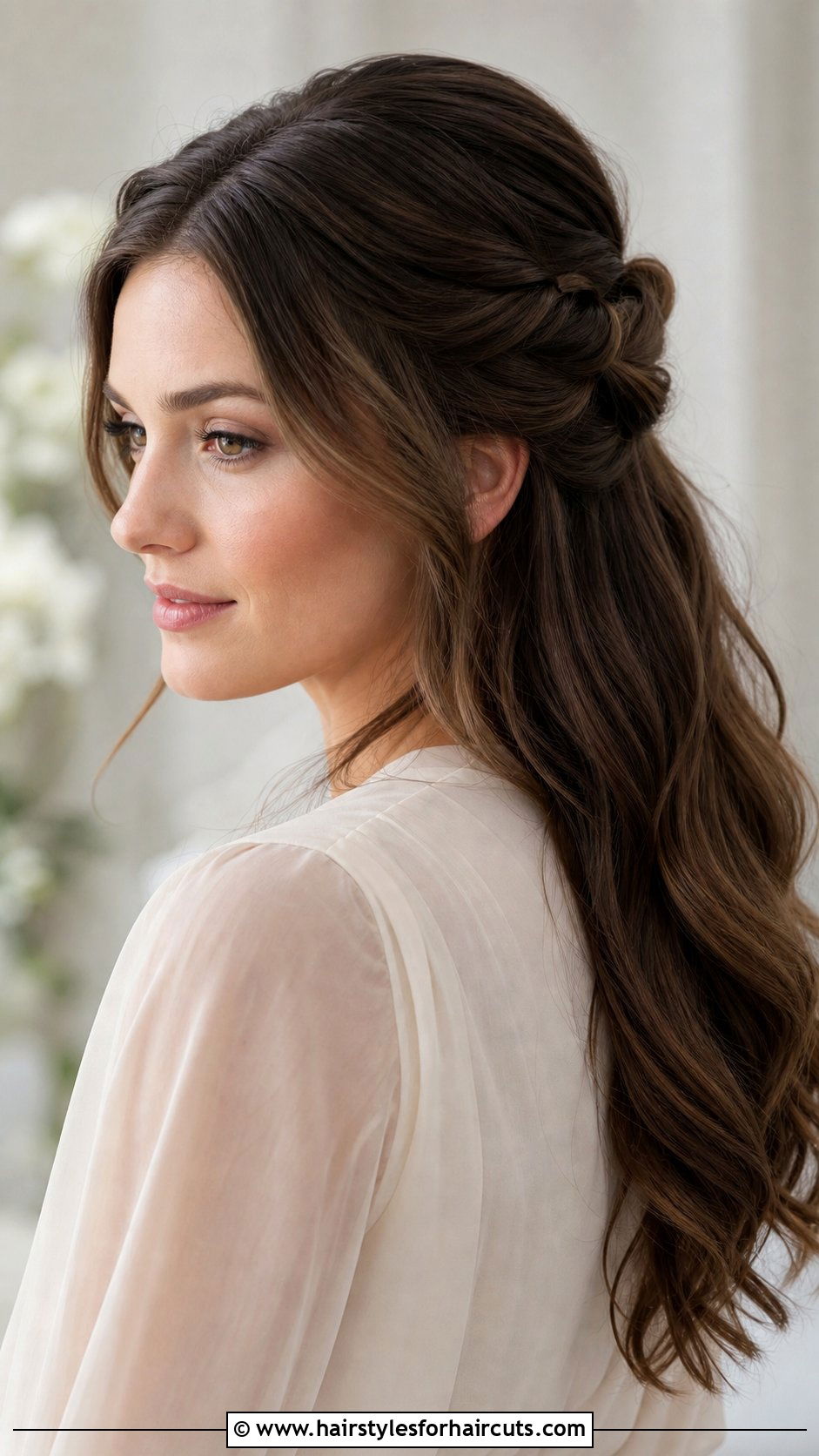 Twisted Half Updo - 25 work hairstyles for long hair - 25 work hairstyles for long hair