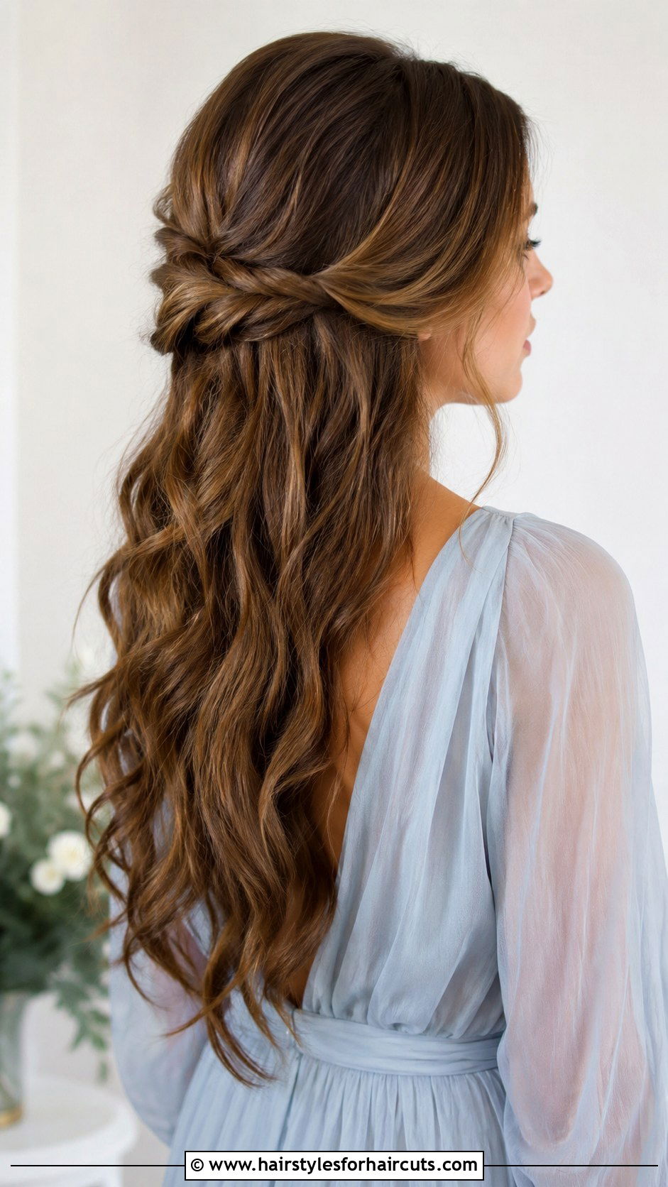 Twisted Half Updo For Long Hair - 25 beach wedding hairstyles for long hair - 25 beach wedding hairstyles for long hair