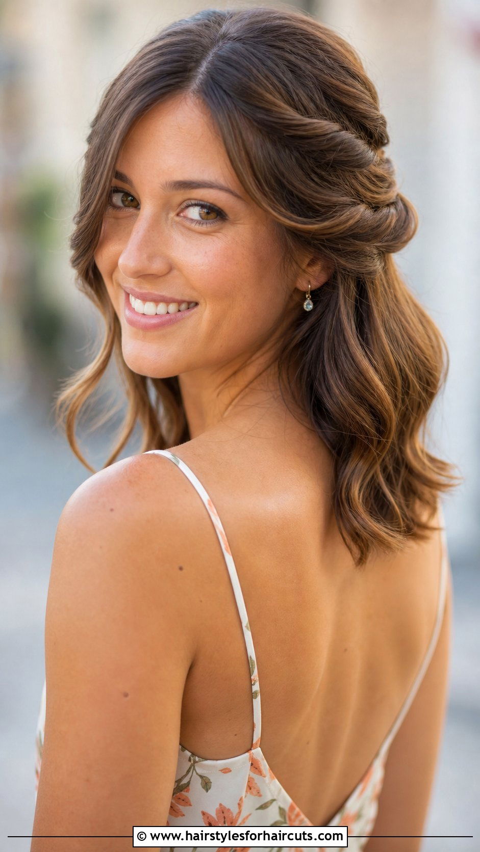 Twisted Half Updo For Medium Hair - 25 wedding hairstyles for shoulder length hair - 25 wedding hairstyles for shoulder length hair