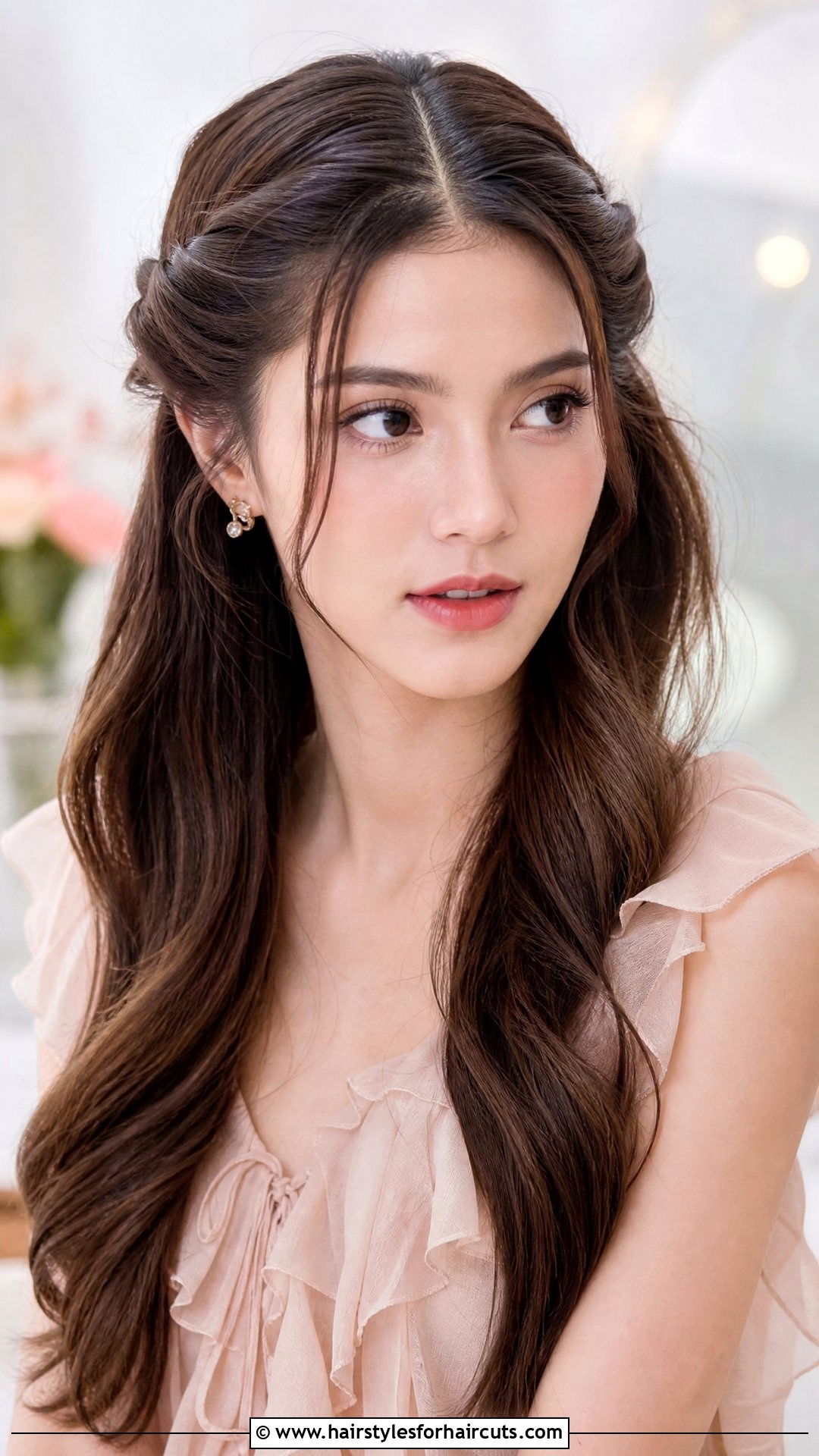 Twisted Half Updo Middle Part Long Hair - 25 middle part hairstyles for long hair - 25 middle part hairstyles for long hair