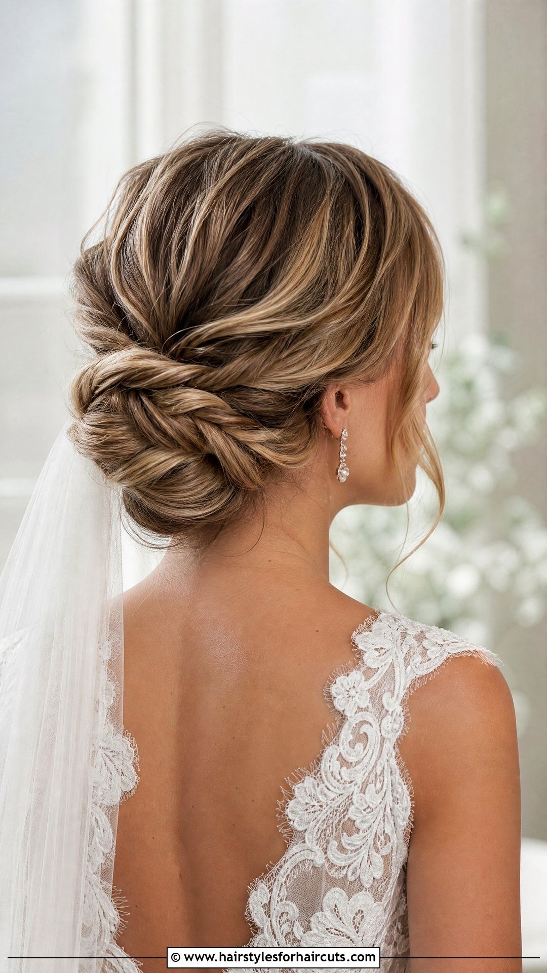 Twisted Low Bun Wedding Hairstyle With Veil - 25 wedding hairstyles with veil - 25 wedding hairstyles with veil