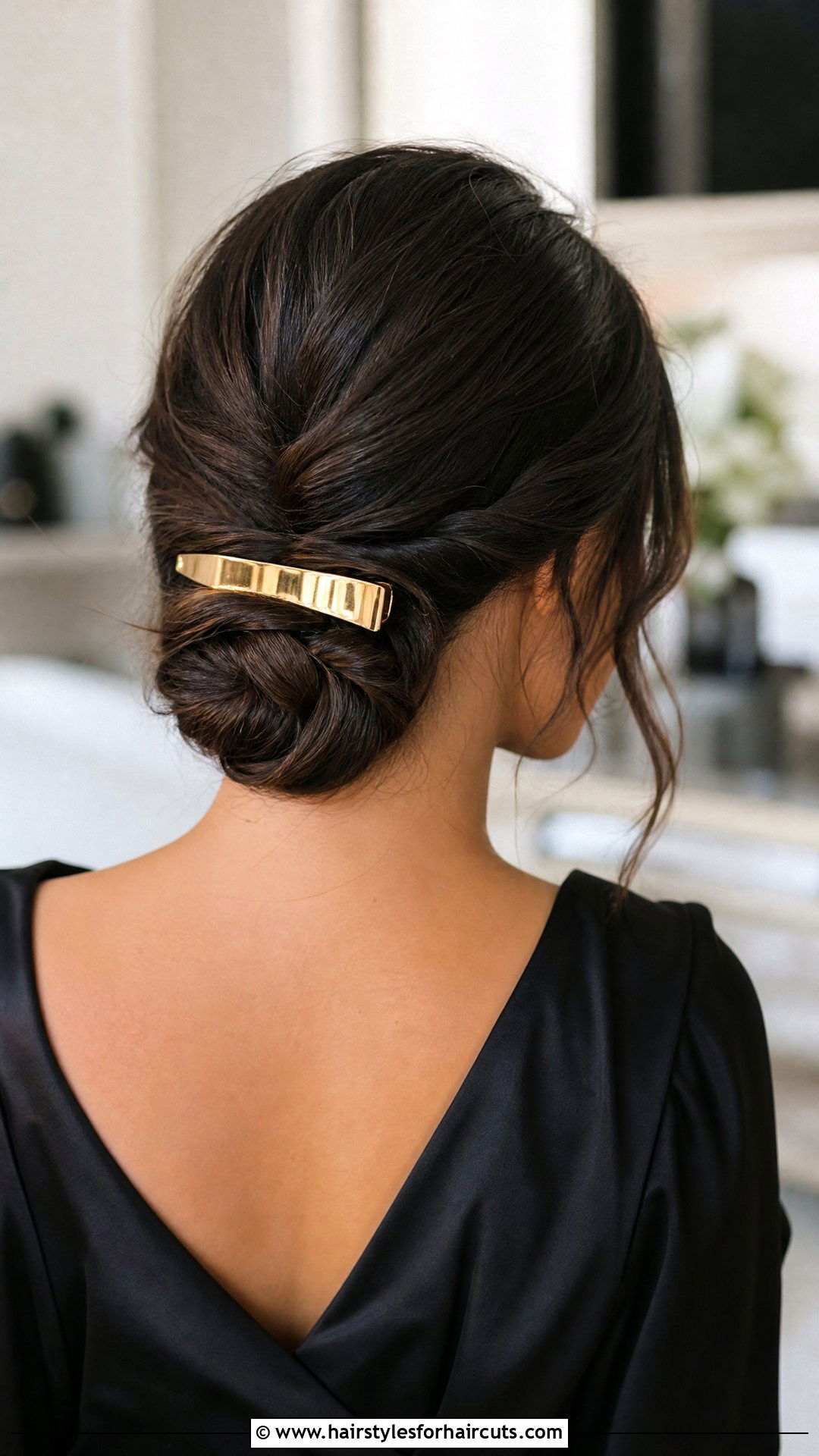 Twisted Low Bun With Gold Clip - 25 hairstyles clips - 25 hairstyles clips