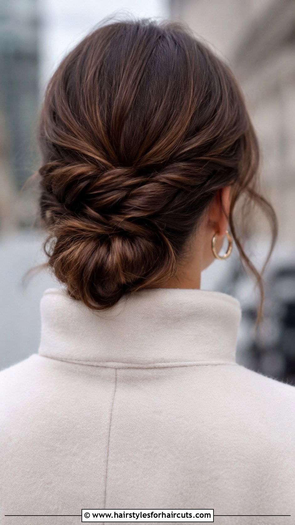 Twisted Low Chignon - 25 cute winter hairstyles for long hair - 25 cute winter hairstyles for long hair