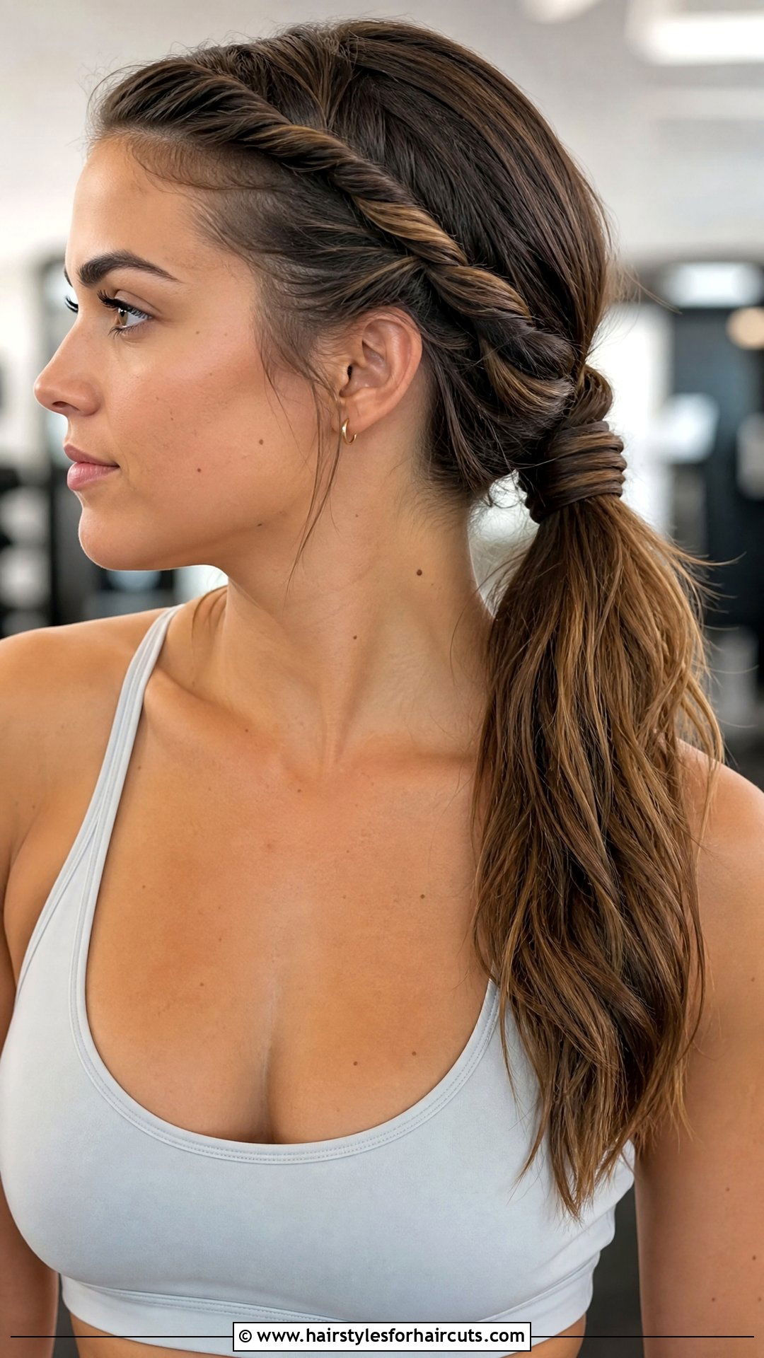 Twisted Low Ponytail Gym Hair - 25 workout hairstyles for medium hair - 25 workout hairstyles for medium hair