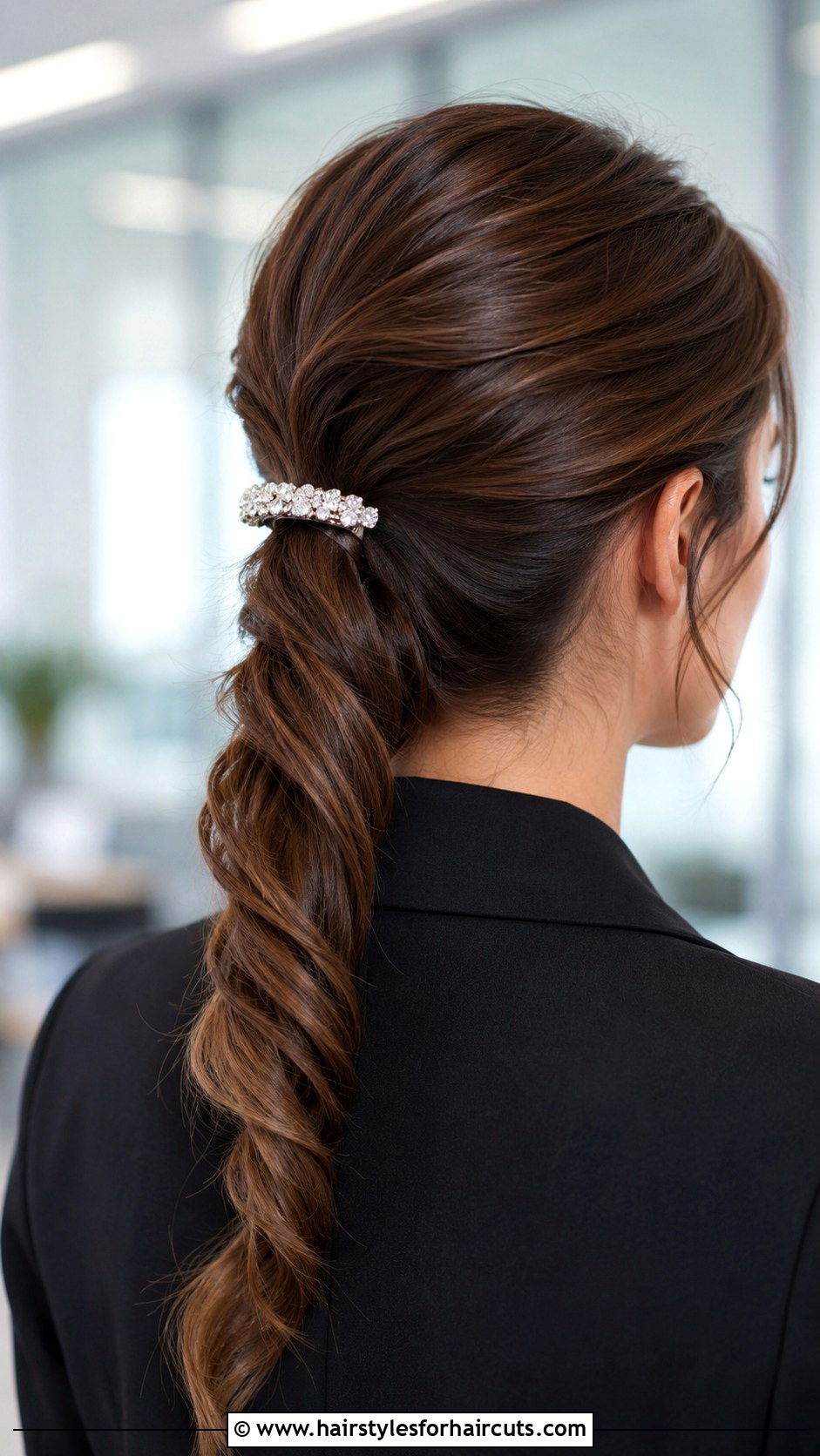 Twisted Ponytail With Crystal Barrette - 25 hair clip hairstyles - 25 hair clip hairstyles