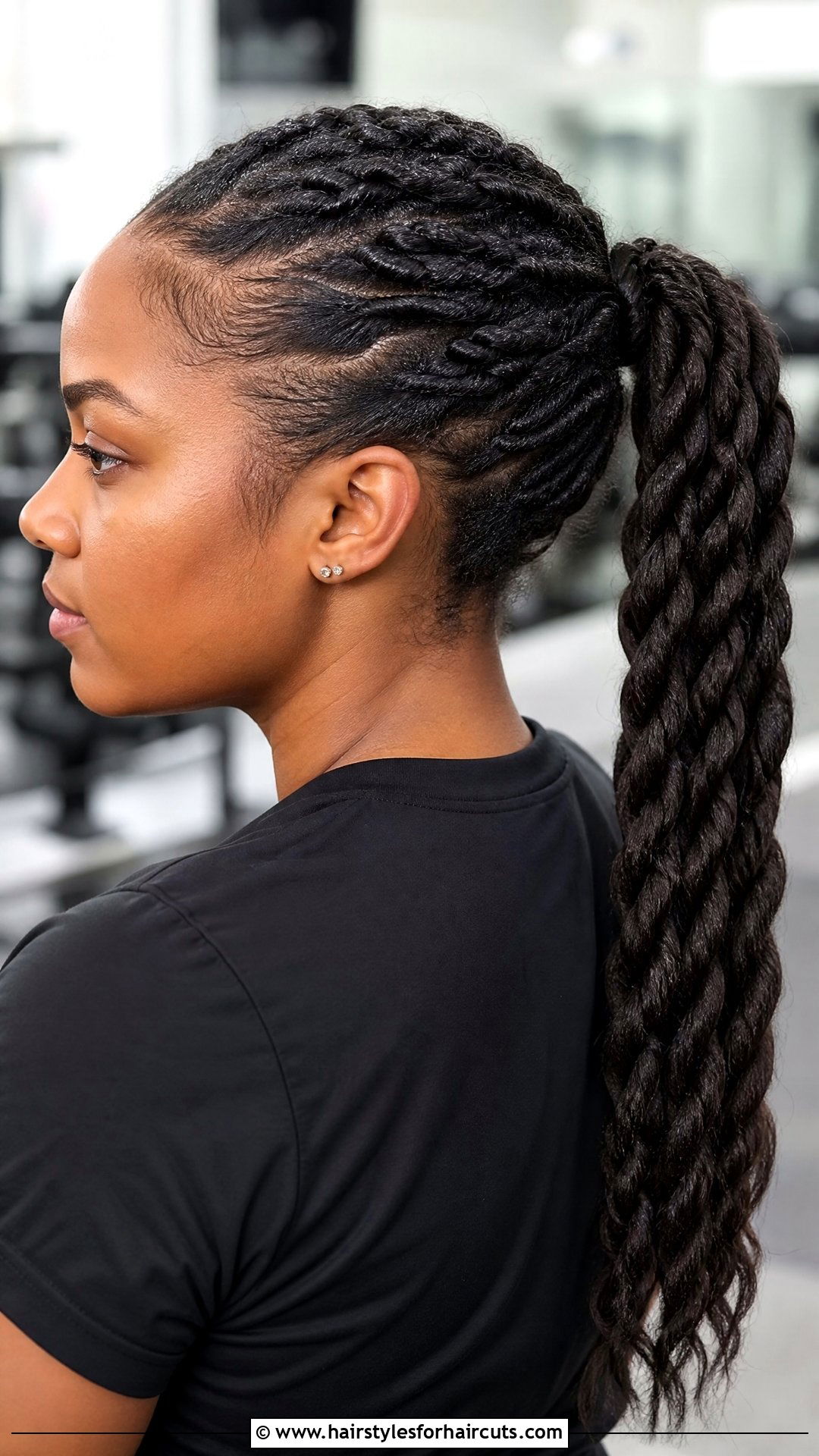 Twisted Rope Ponytail - 25 workout hairstyles for black hair - 25 workout hairstyles for black hair
