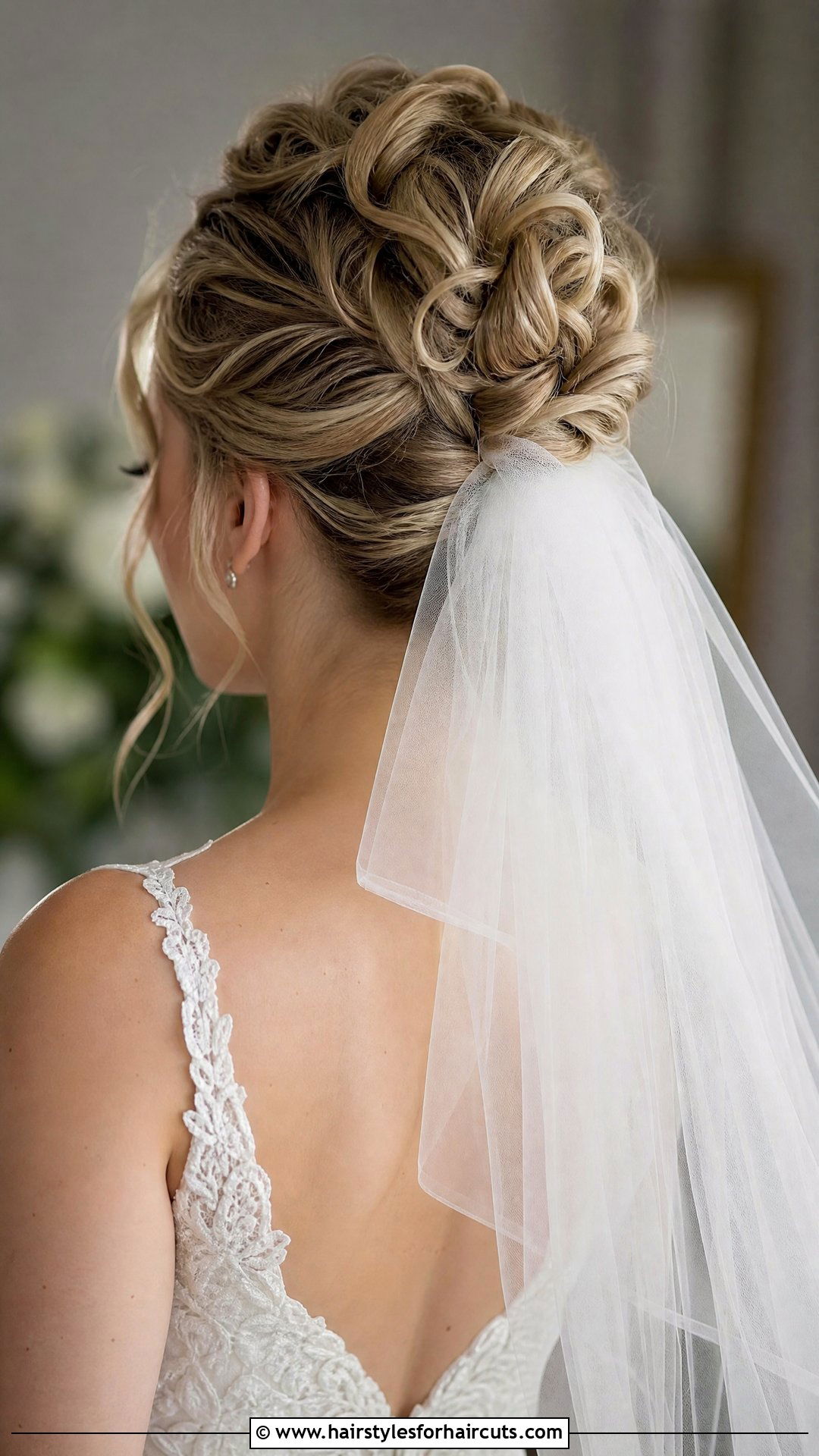 Twisted Updo Short Hair With Two Tier Veil - 25 wedding hairstyles for short hair with veil - 25 wedding hairstyles for short hair with veil