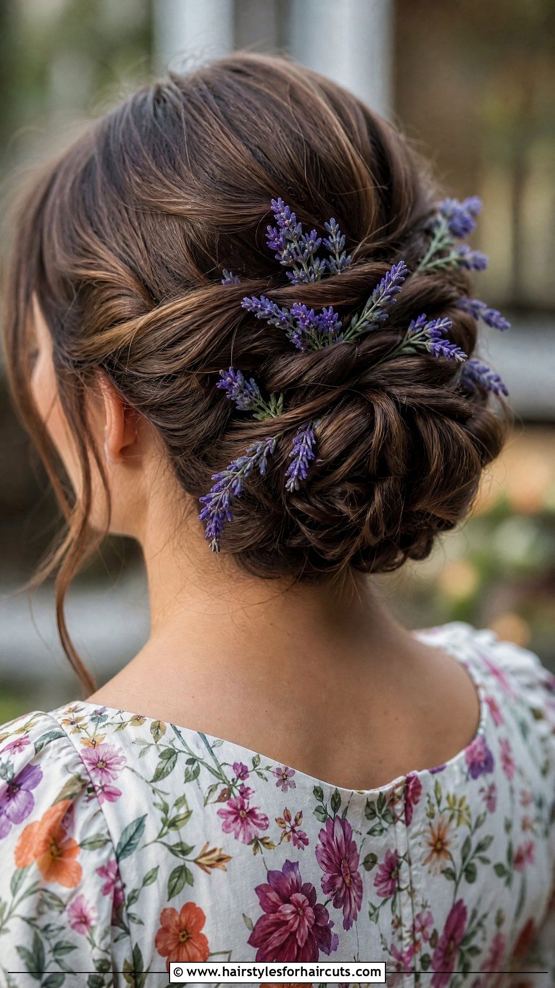 Twisted Updo With Lavender Sprigs - 25 flowers in hairstyles - 25 flowers in hairstyles