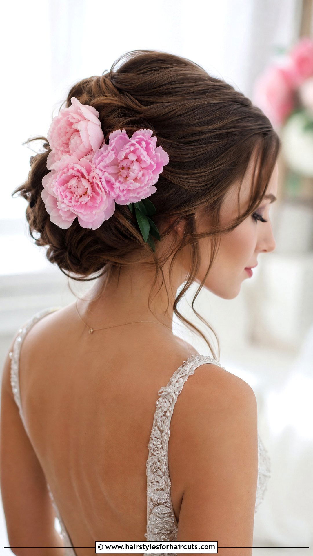 Twisted Updo With Peonies - 25 flower in hairstyles - 25 flower in hairstyles