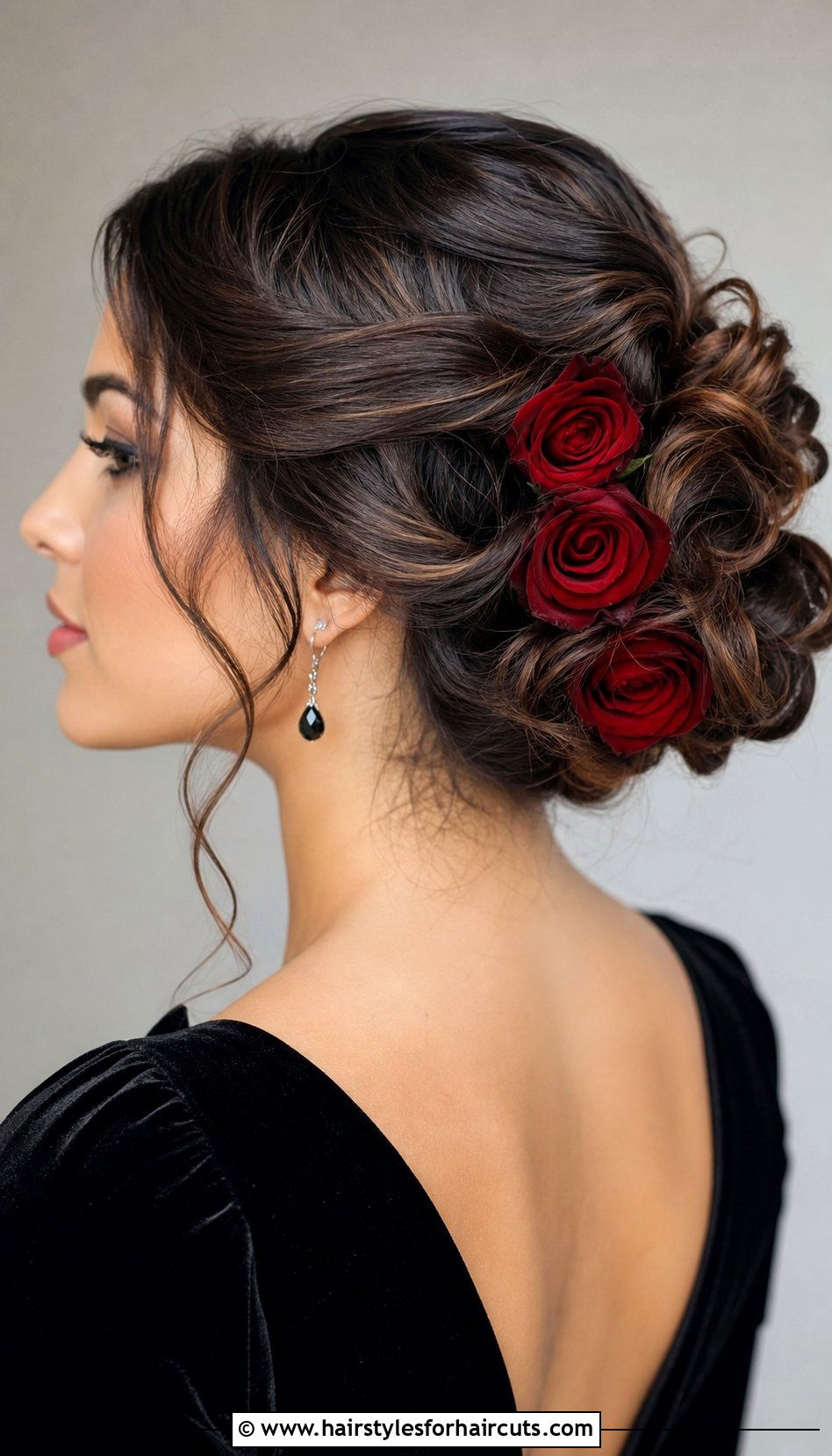 Twisted Updo With Roses - 25 hairstyles with flowers - 25 hairstyles with flowers