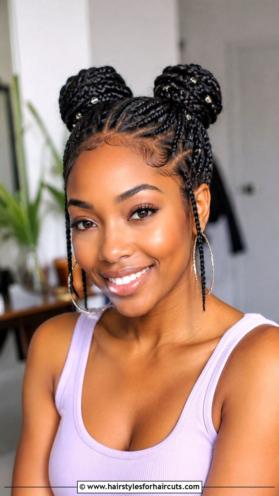 Two Braided Space Buns - 25 braided buns hairstyles for black hair - 25 braided buns hairstyles for black hair