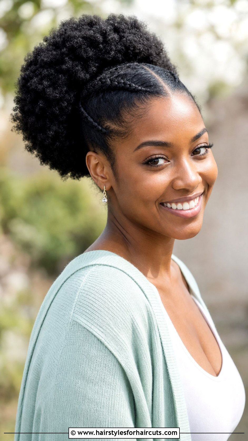 Two Cornrow Braided Puff - 25 natural hair braided puff hairstyles - 25 natural hair braided puff hairstyles
