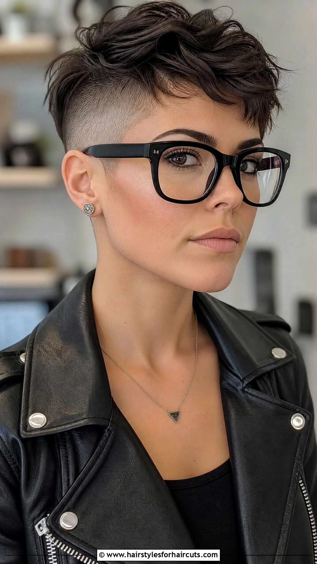Undercut Pixie With Thick Frames - 25 short hairstyles for women with glasses - 25 short hairstyles for women with glasses