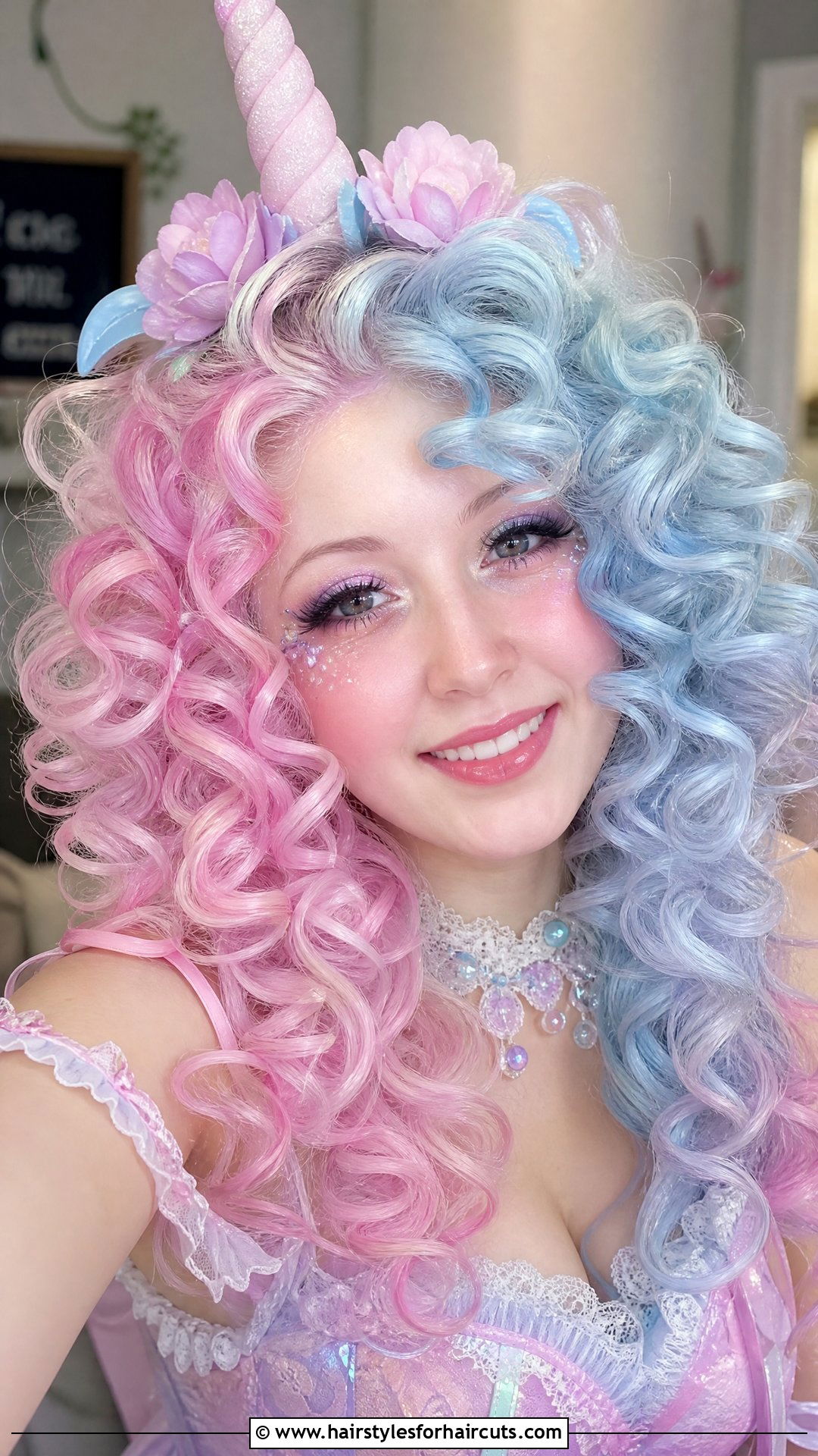 Unicorn Pink And Blue Spiral Curls - 25 pink and blue hairstyles - 25 pink and blue hairstyles