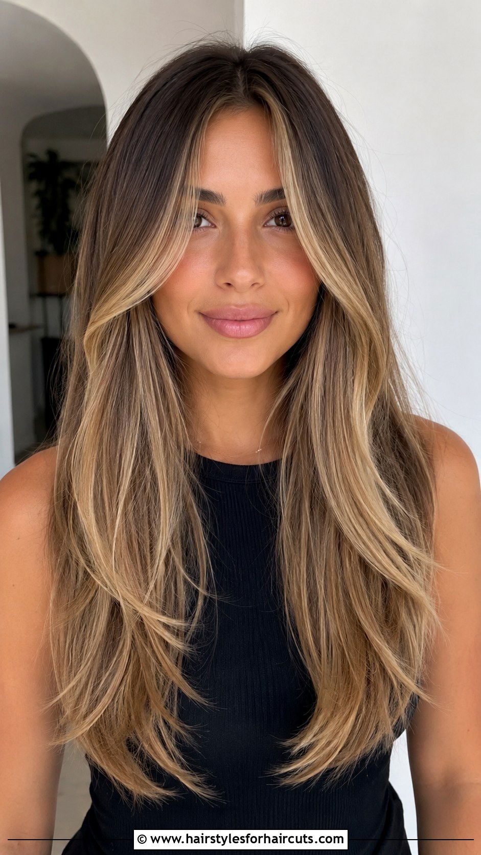 Vanilla Balayage Front Layered Center Part Long Hair - 25 balayage front layered haircuts for long hair - 25 balayage front layered haircuts for long hair