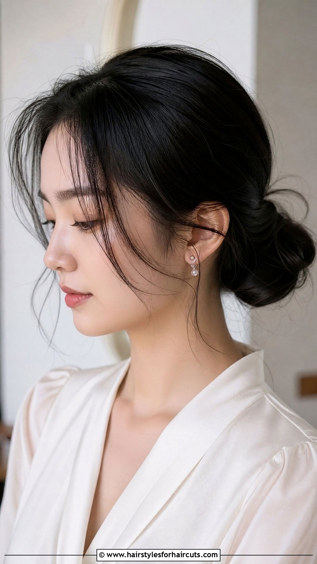 Vietnamese Low Bun With Tendrils - 25 vietnamese hairstyles - 25 vietnamese hairstyles