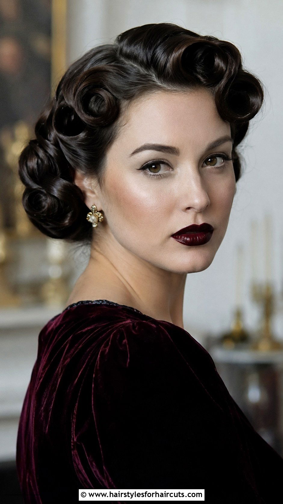 Vintage Pin Curls With Dark Lip - 25 goth hairstyles - 25 goth hairstyles