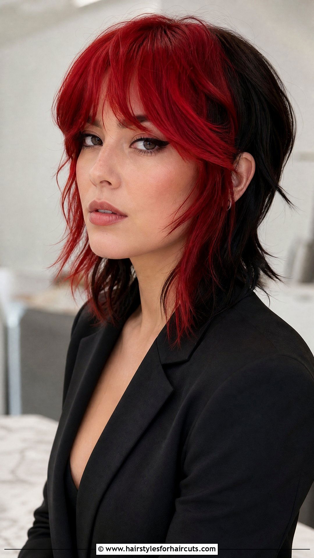 Volcanic Red Curtain Bangs Haircut - 25 fire hairstyles - 25 fire hairstyles