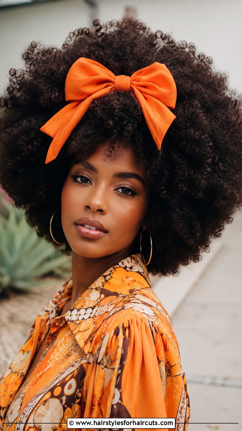 Voluminous Curly Fro With Bow - 25 bow hairstyles on black hair - 25 bow hairstyles on black hair